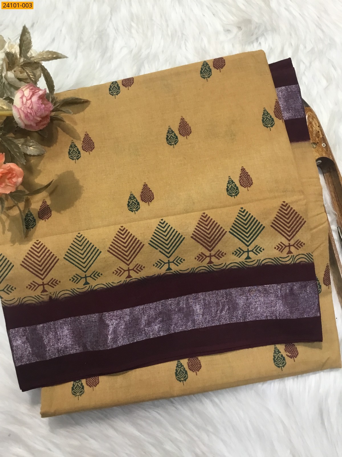 Light Brown Sungudi Cotton Printed Saree