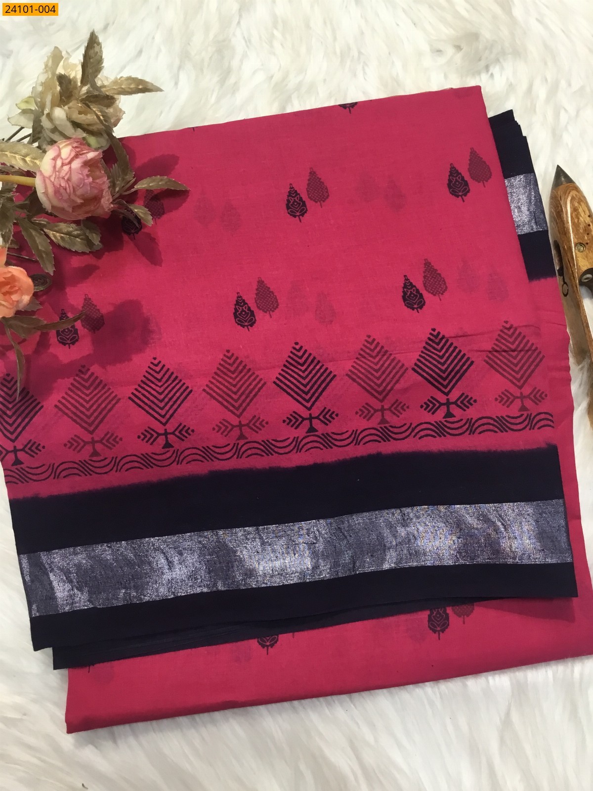 Pink Sungudi Cotton Printed Saree