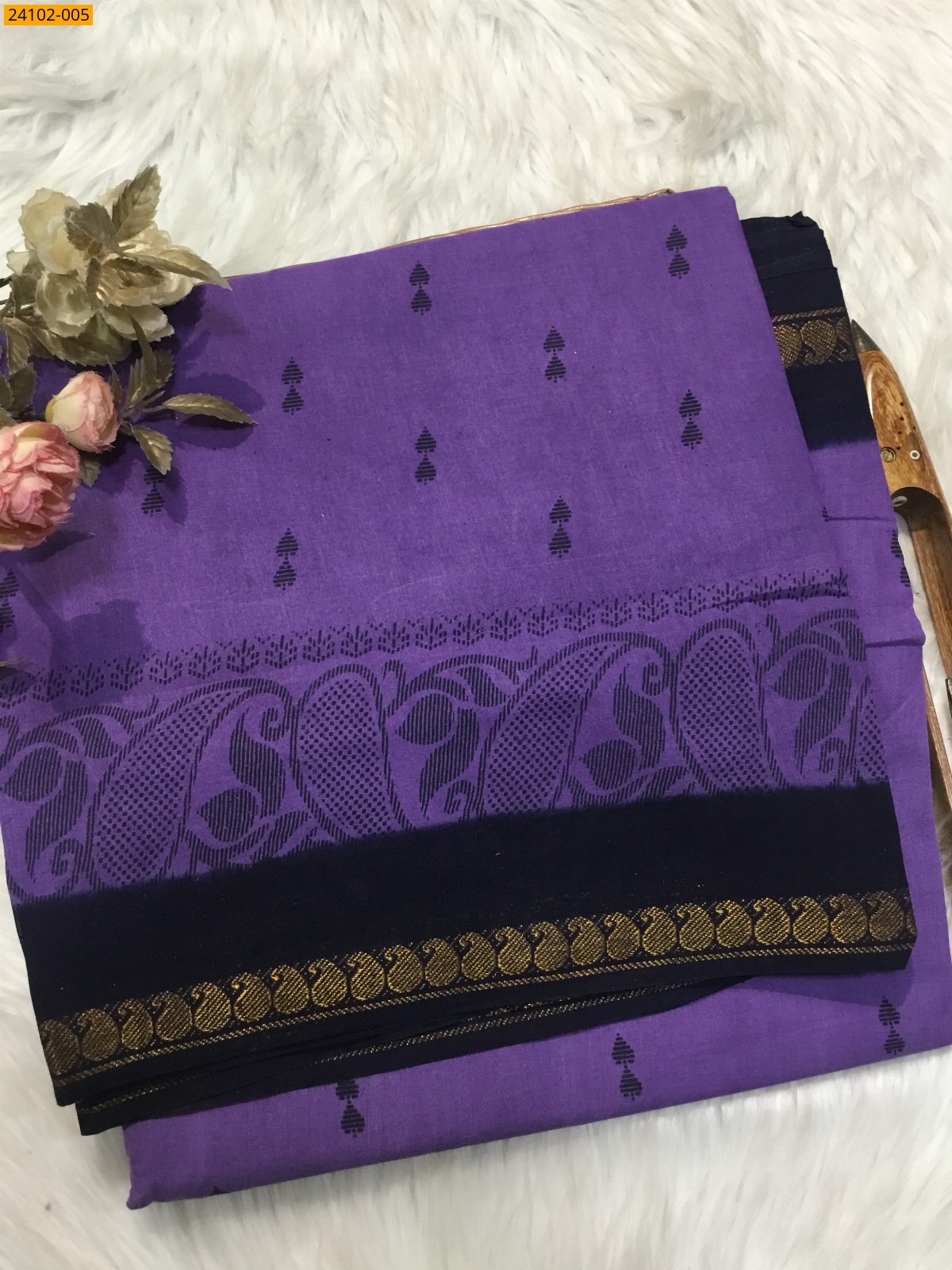 Purple Sungudi Cotton Printed Saree