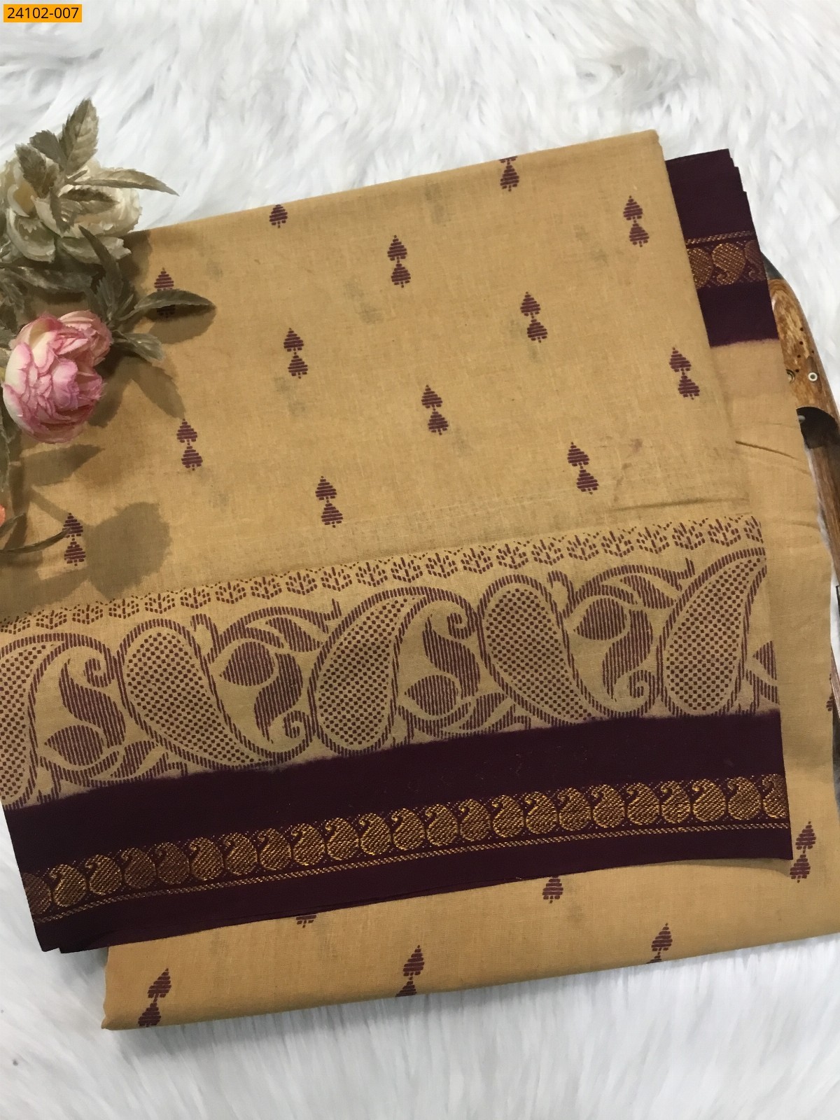 Light Brown Sungudi Cotton Printed Saree