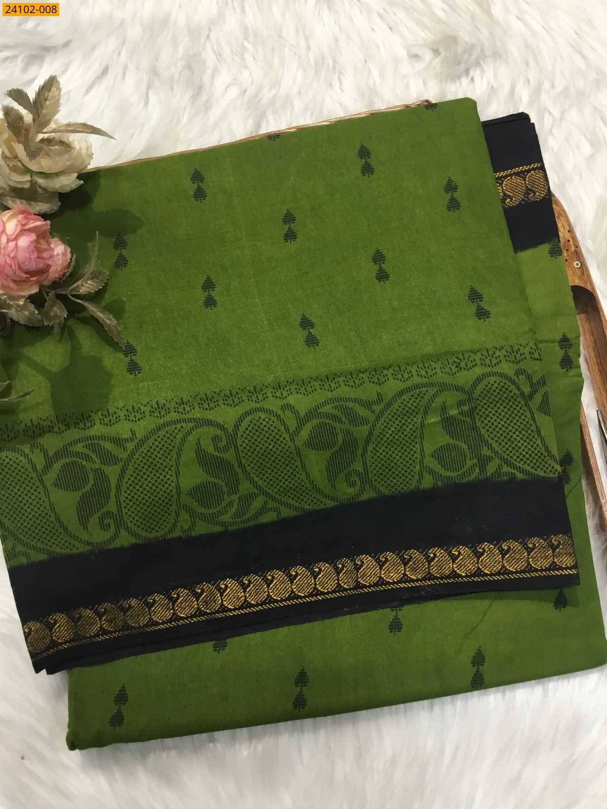 Dark Green Sungudi Cotton Printed Saree