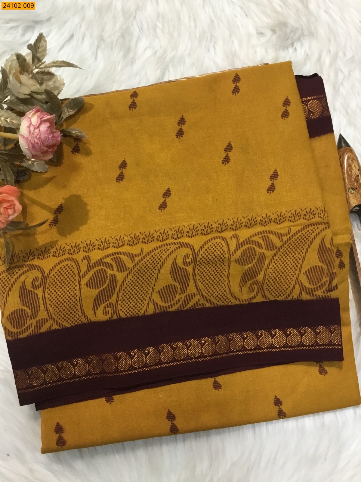Yellow Sungudi Cotton Printed Saree