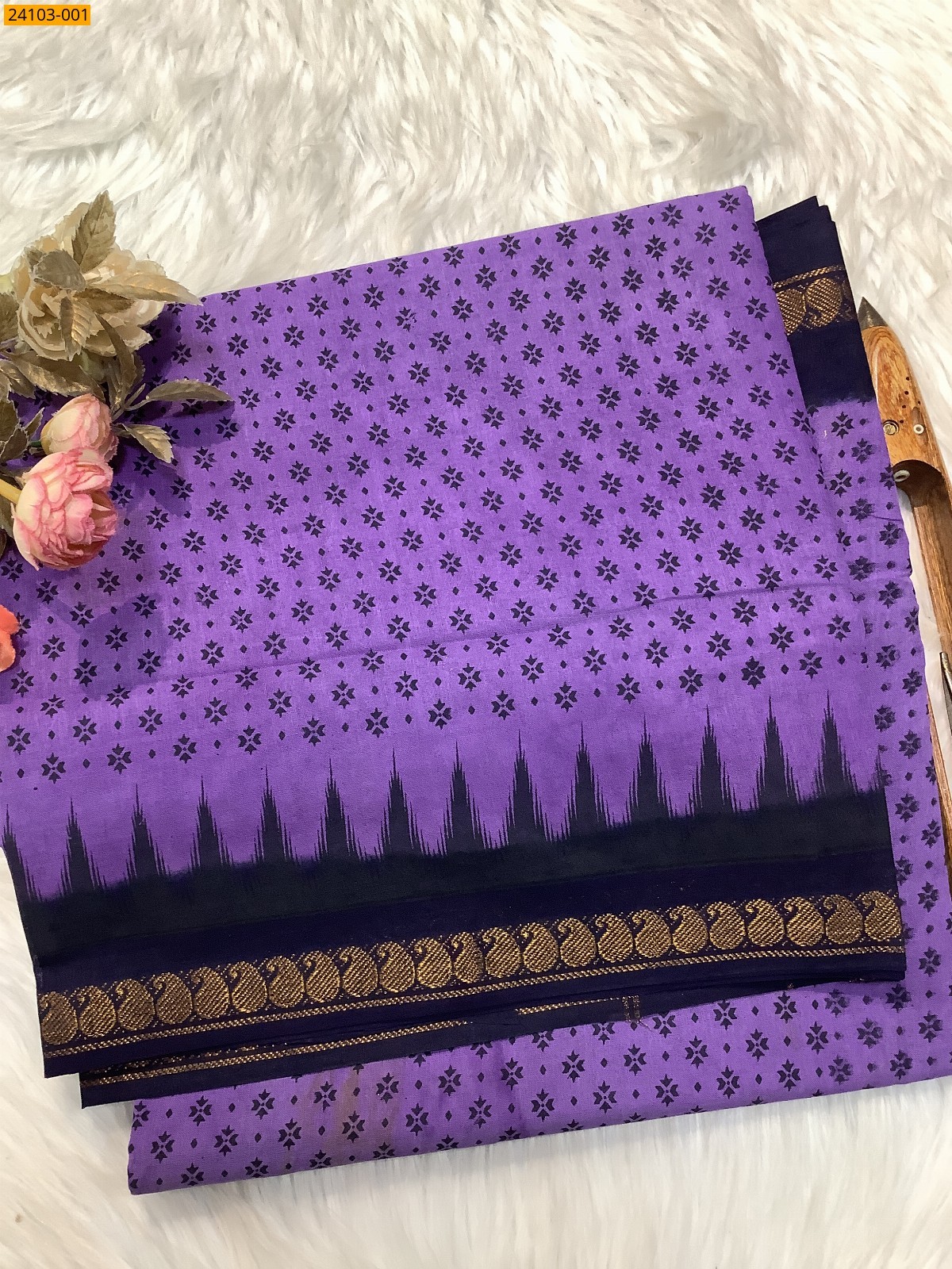 Purple Sungudi Cotton Printed Saree