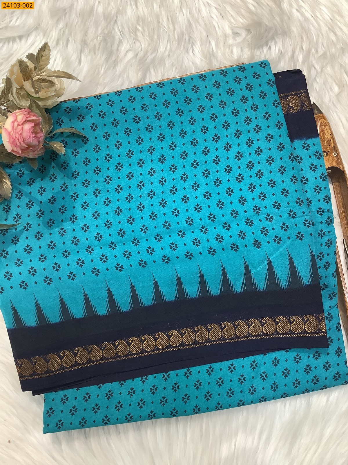 Blue Sungudi Cotton Printed Saree