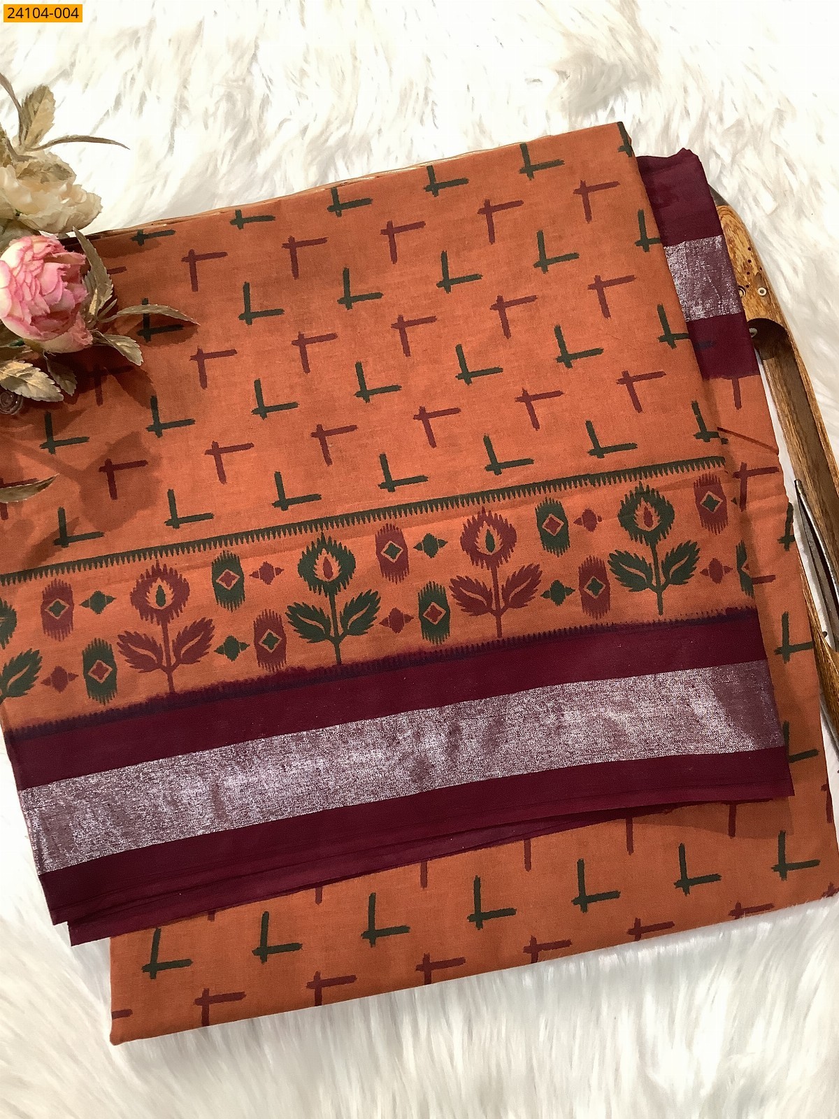 Brown Sungudi Cotton Printed Saree