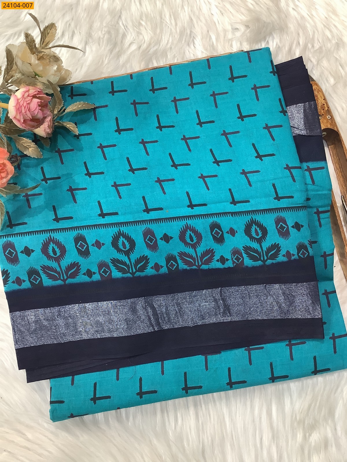 Blue Sungudi Cotton Printed Saree