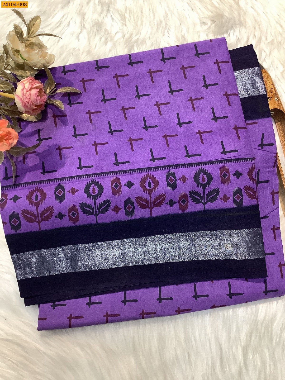 Purple Sungudi Cotton Printed Saree