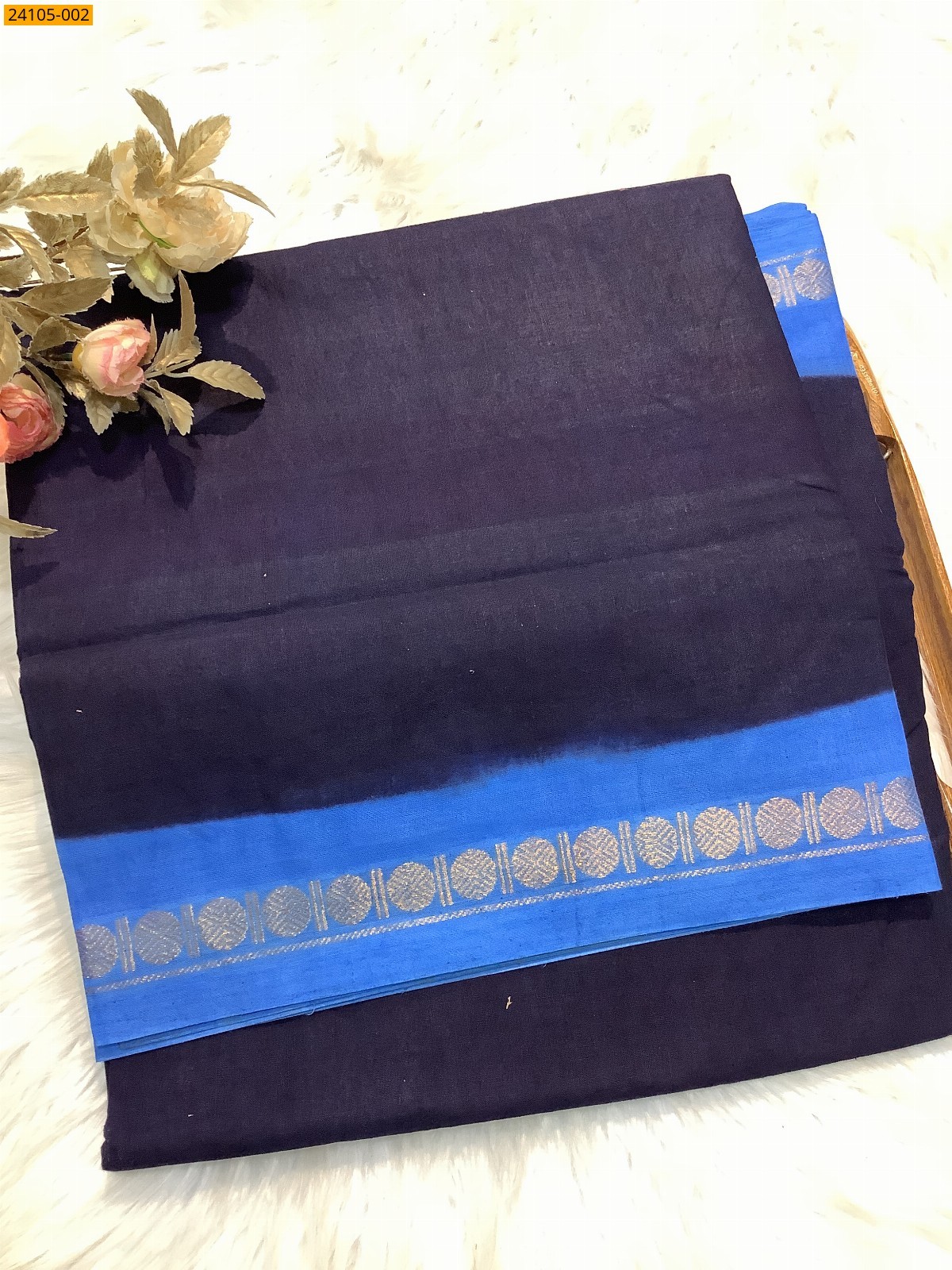 Navy Blue Sungudi Cotton Saree