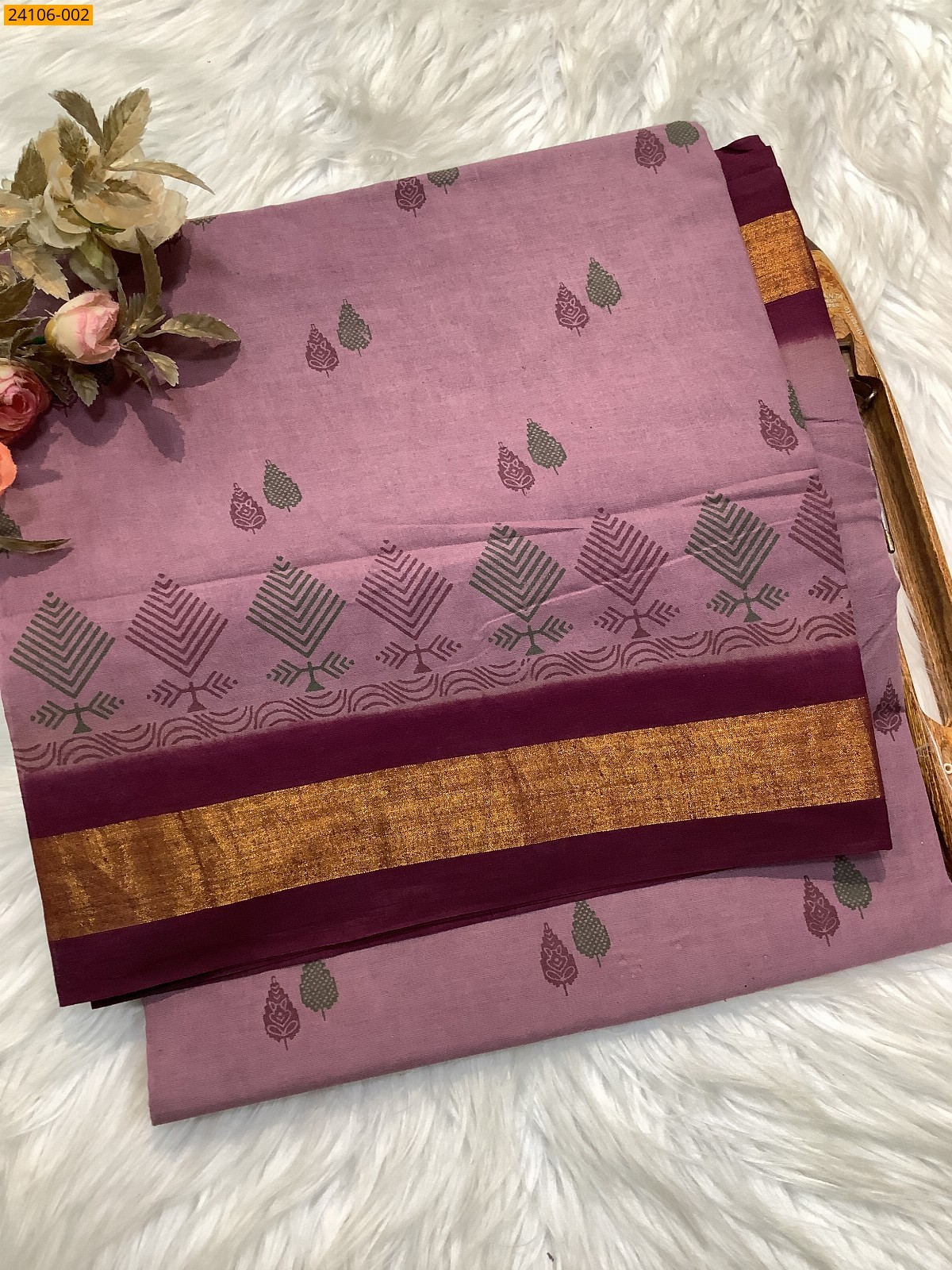 Onion Pink Sungudi Cotton Printed Saree