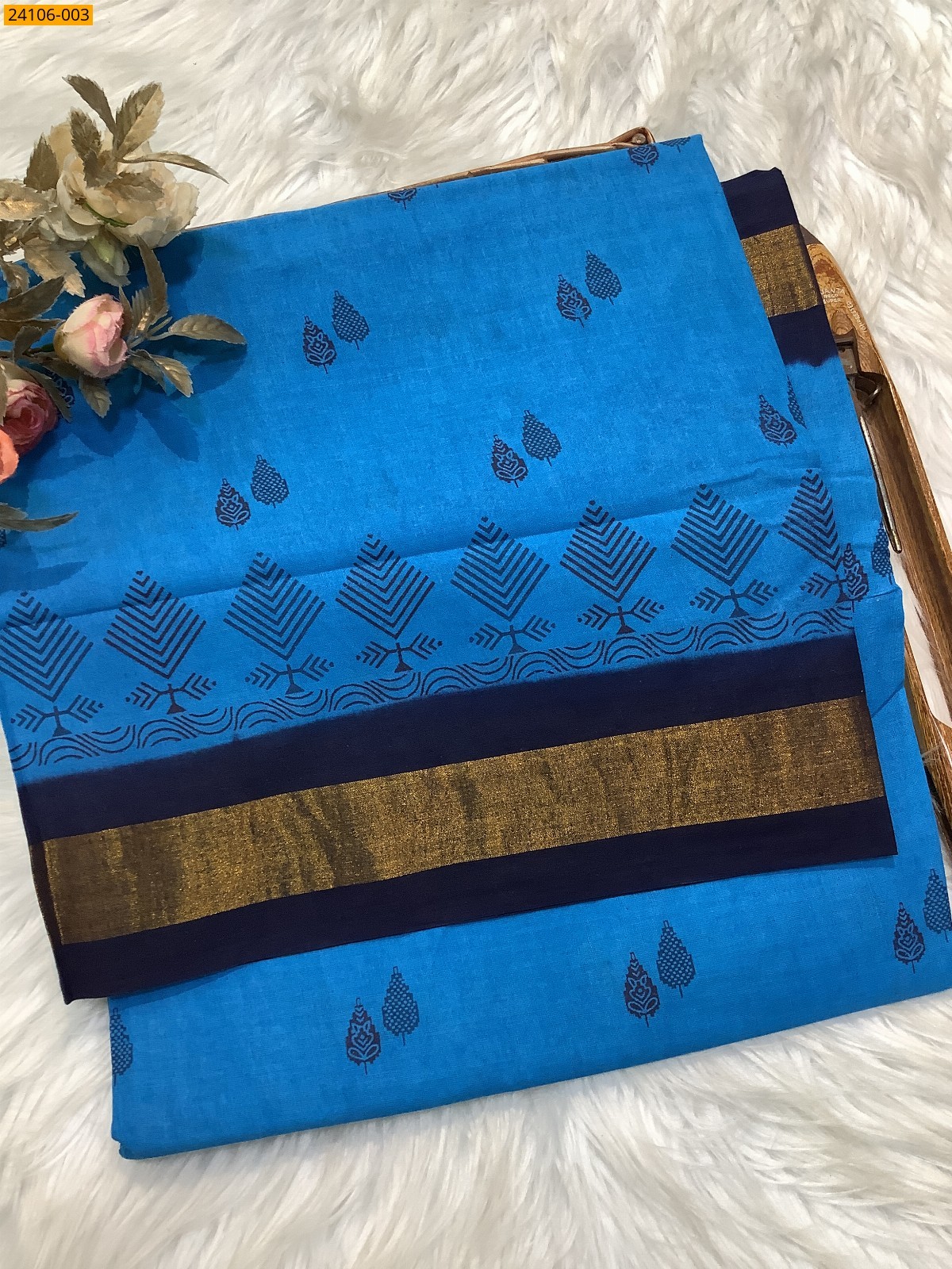Blue Sungudi Cotton Printed Saree