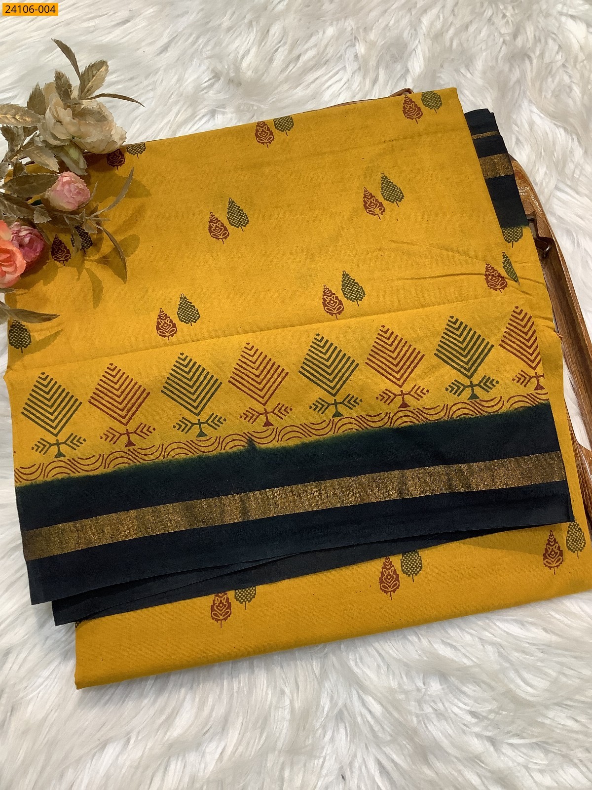 Yellow Sungudi Cotton Printed Saree
