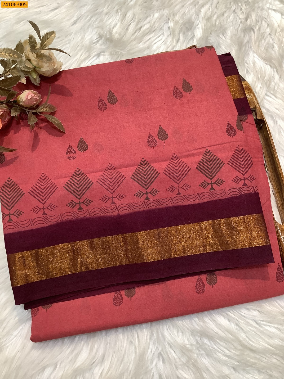 Pink Sungudi Cotton Printed Saree
