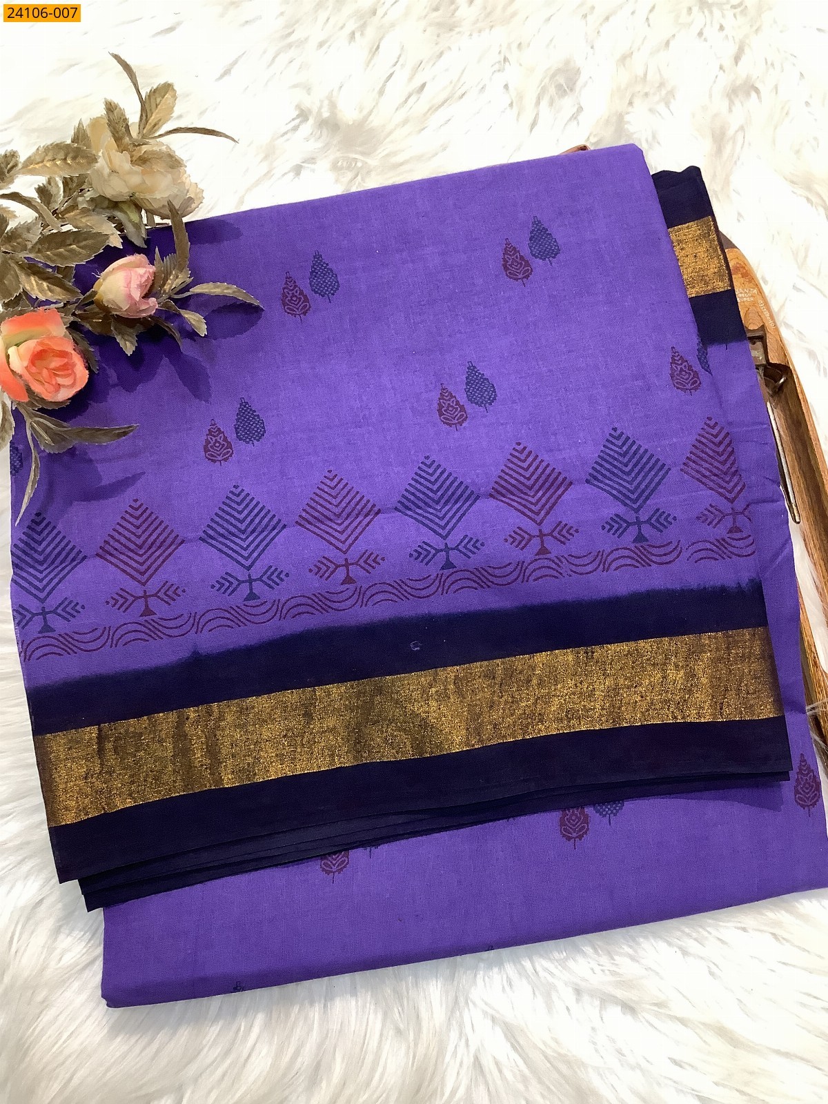 Purple Sungudi Cotton Printed Saree