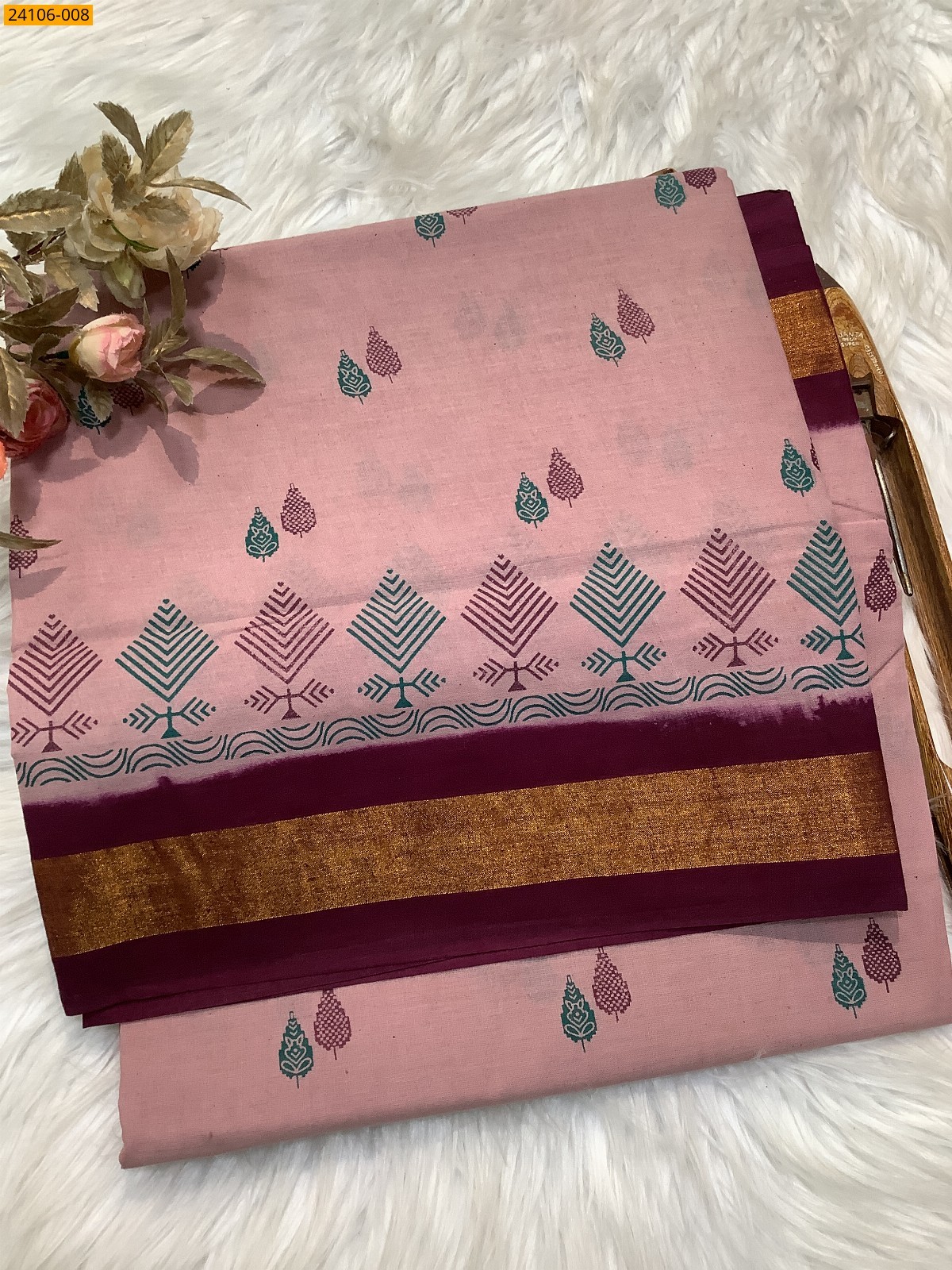 Light Pink Sungudi Cotton Printed Saree
