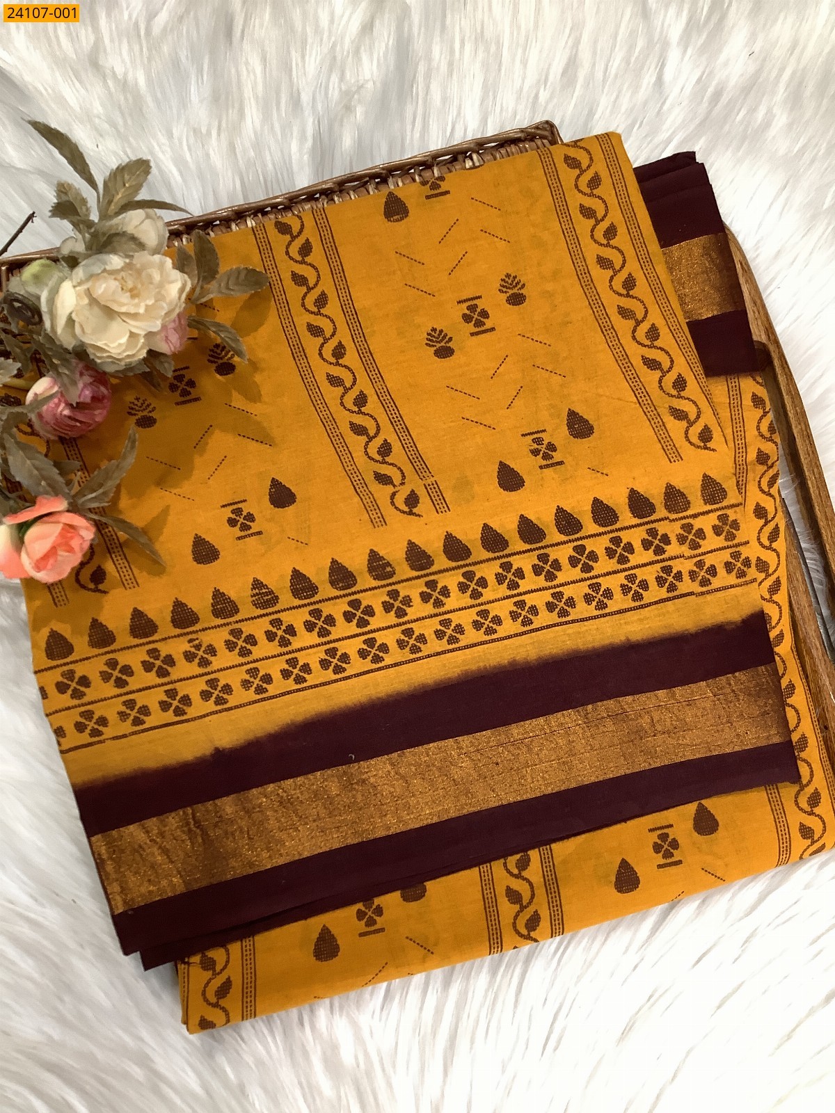 Yellow Cotton printed sarees