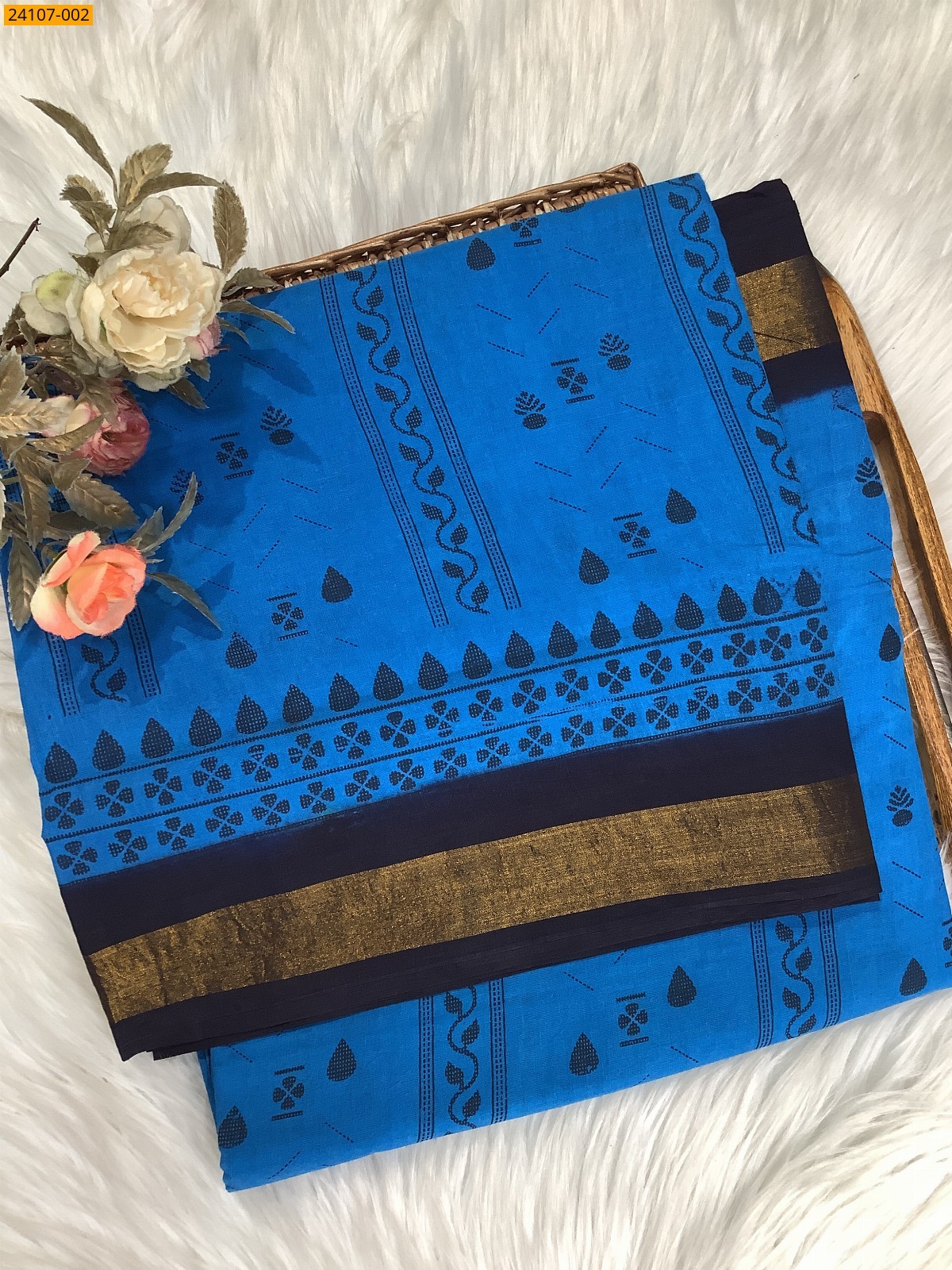 Blue Cotton printed sarees