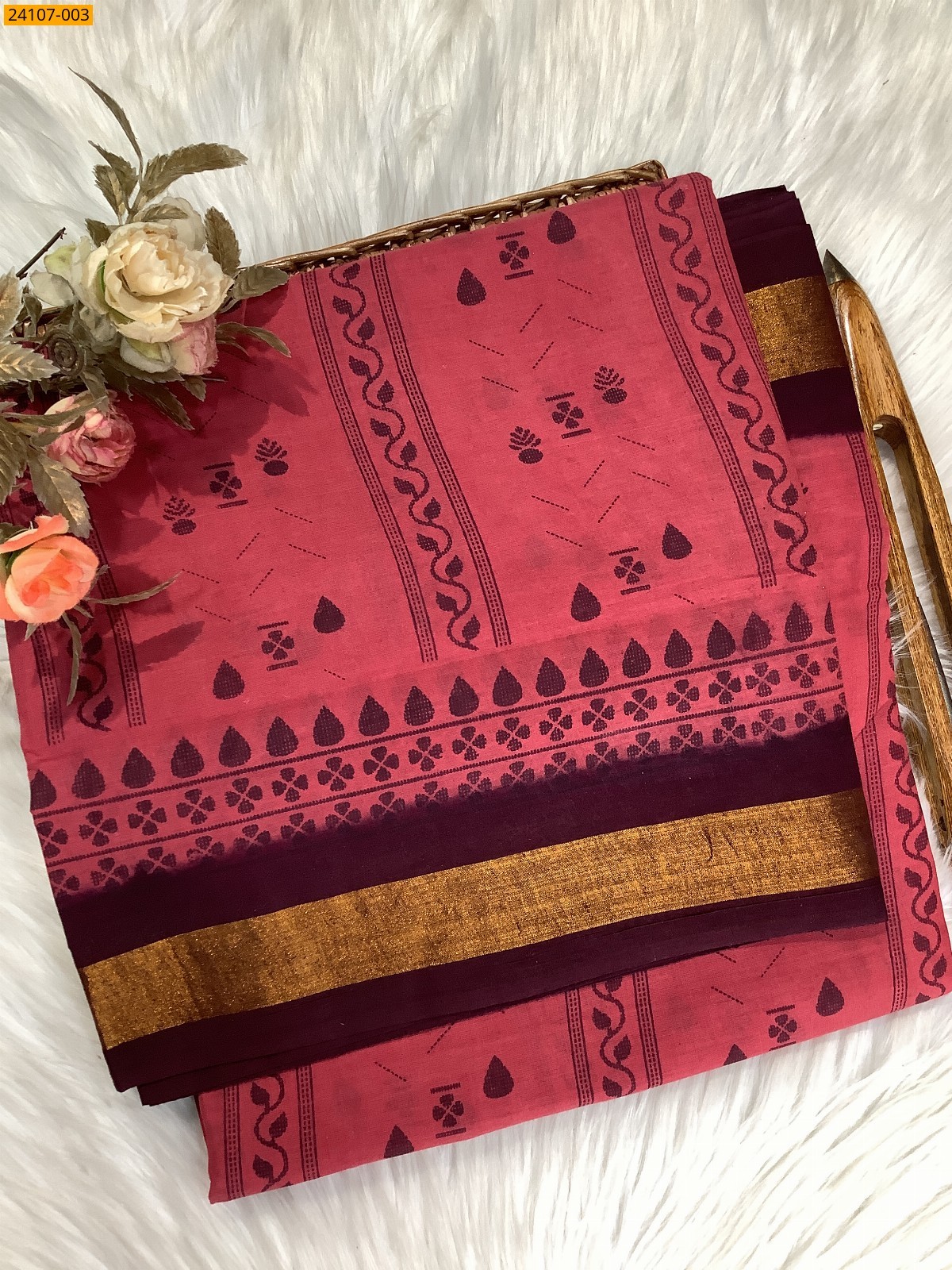 Light Pink Cotton printed sarees