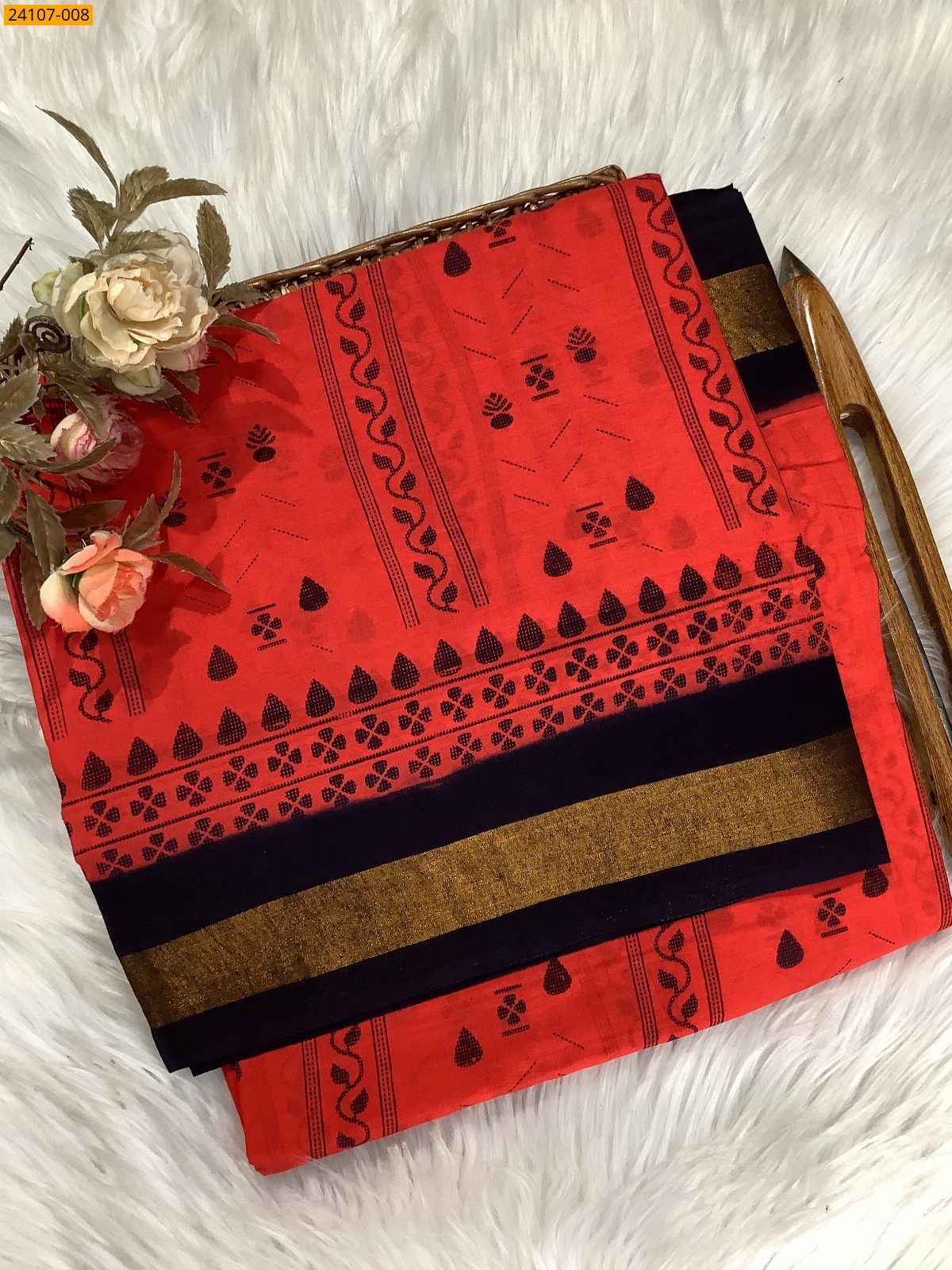 Red Cotton printed sarees
