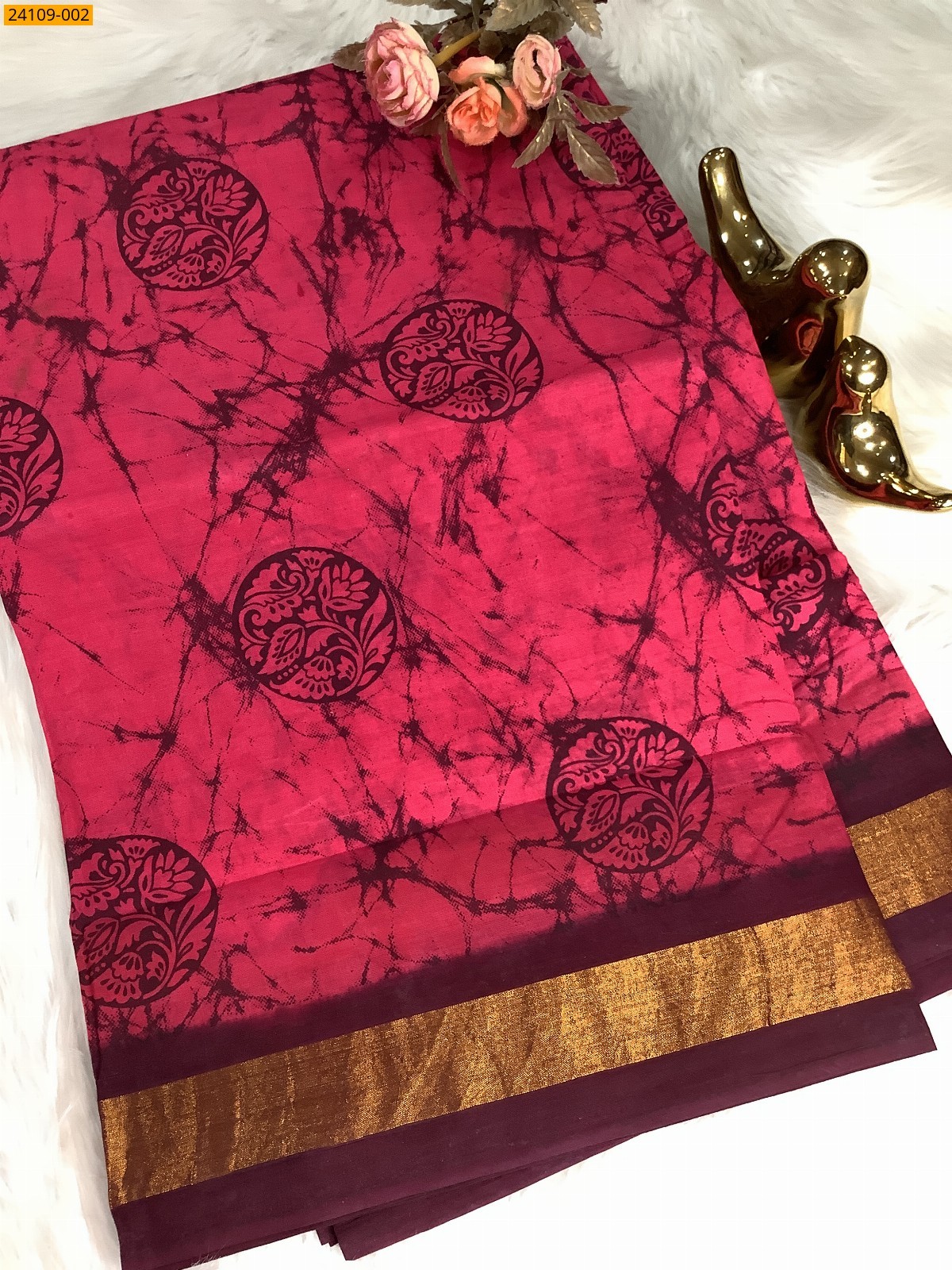Pink Sungudi Cotton printed saree