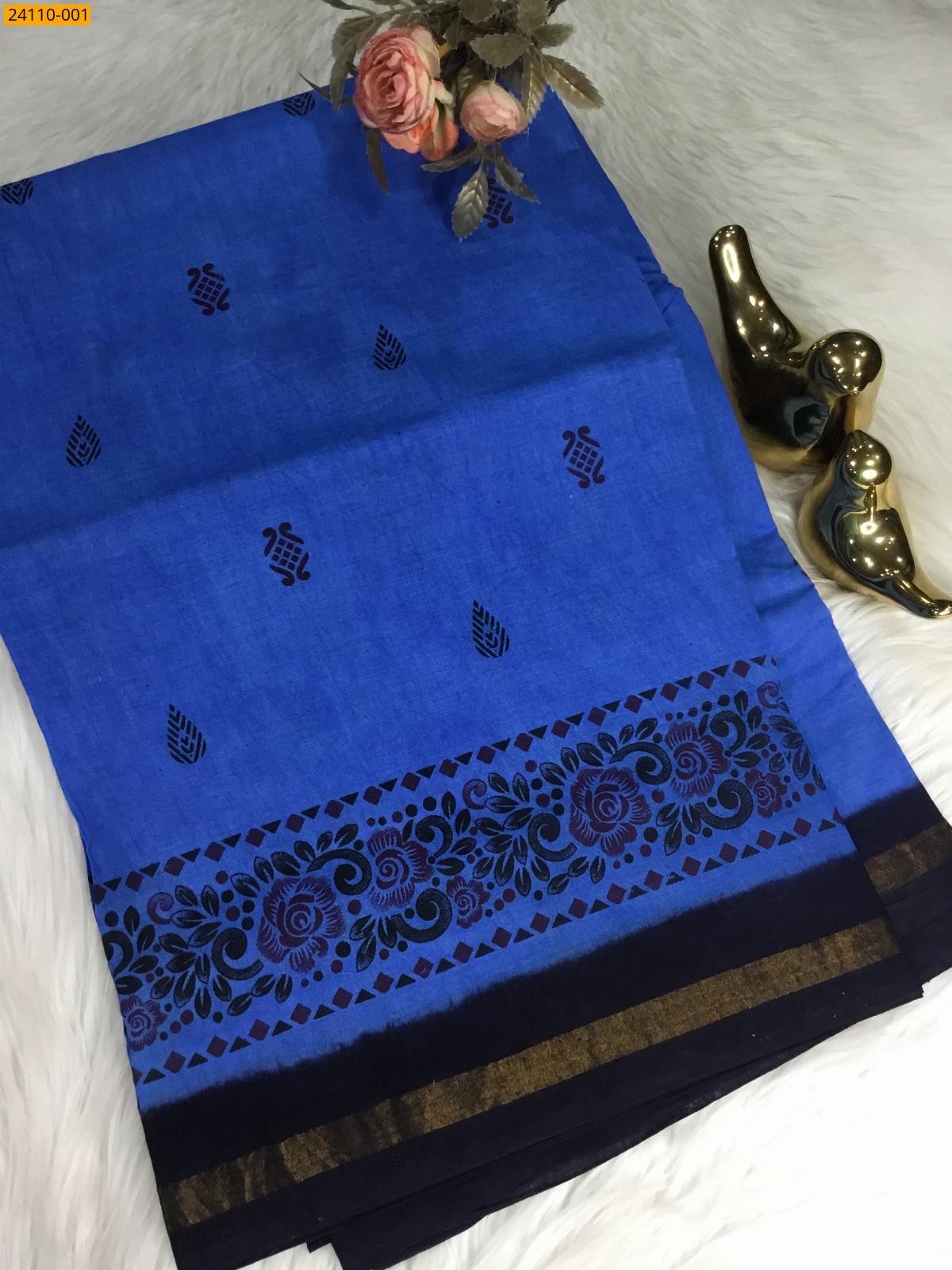 Royal Blue Sungudi cotton printed saree