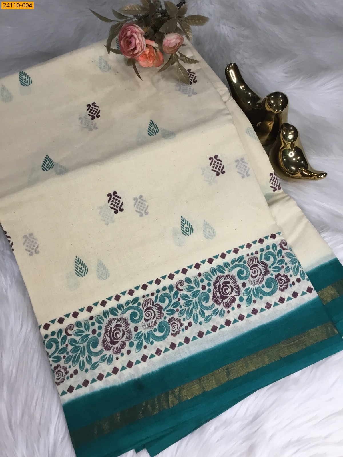 Craem Sungudi cotton printed saree