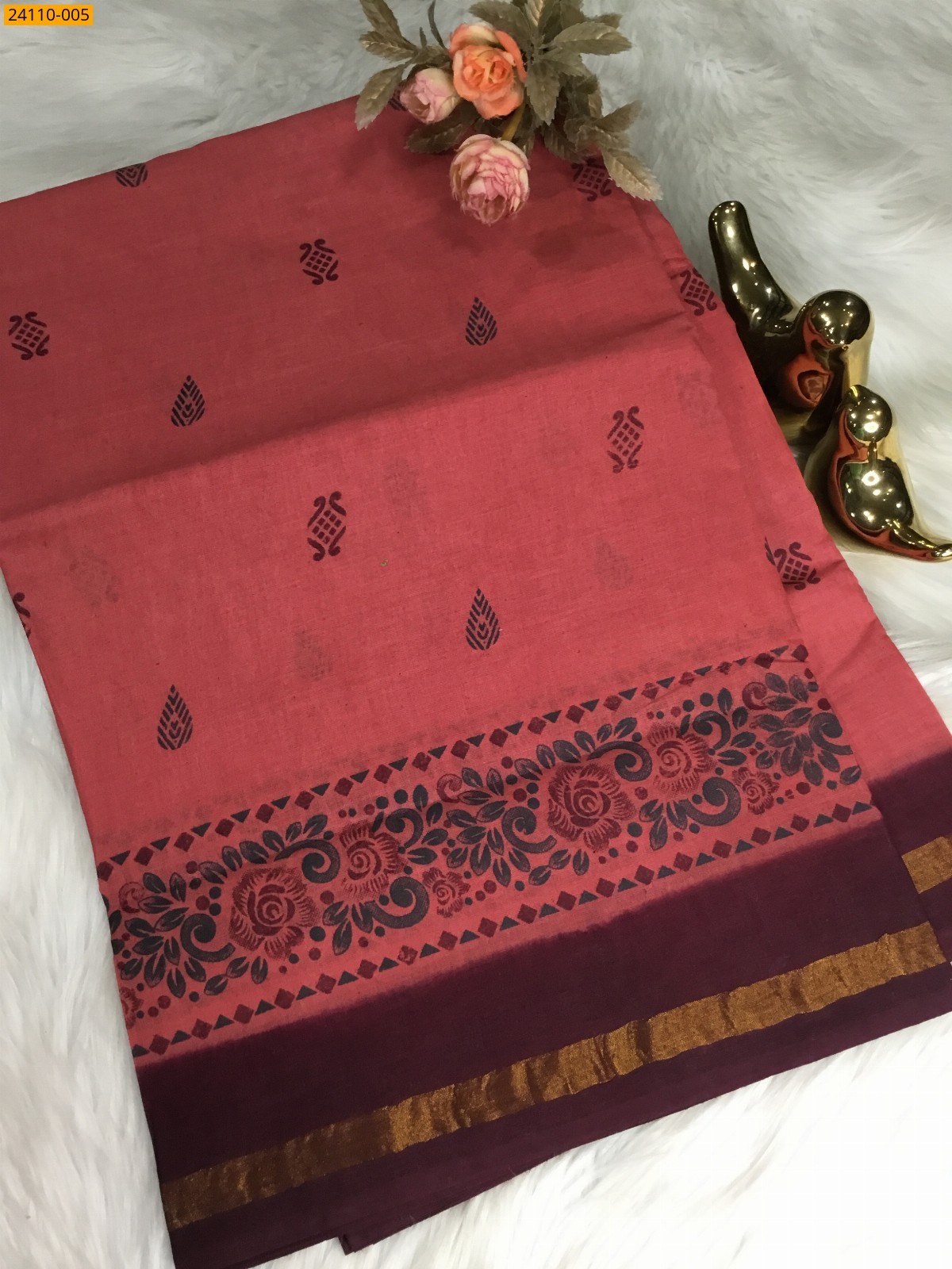 Light Pink Sungudi cotton printed saree