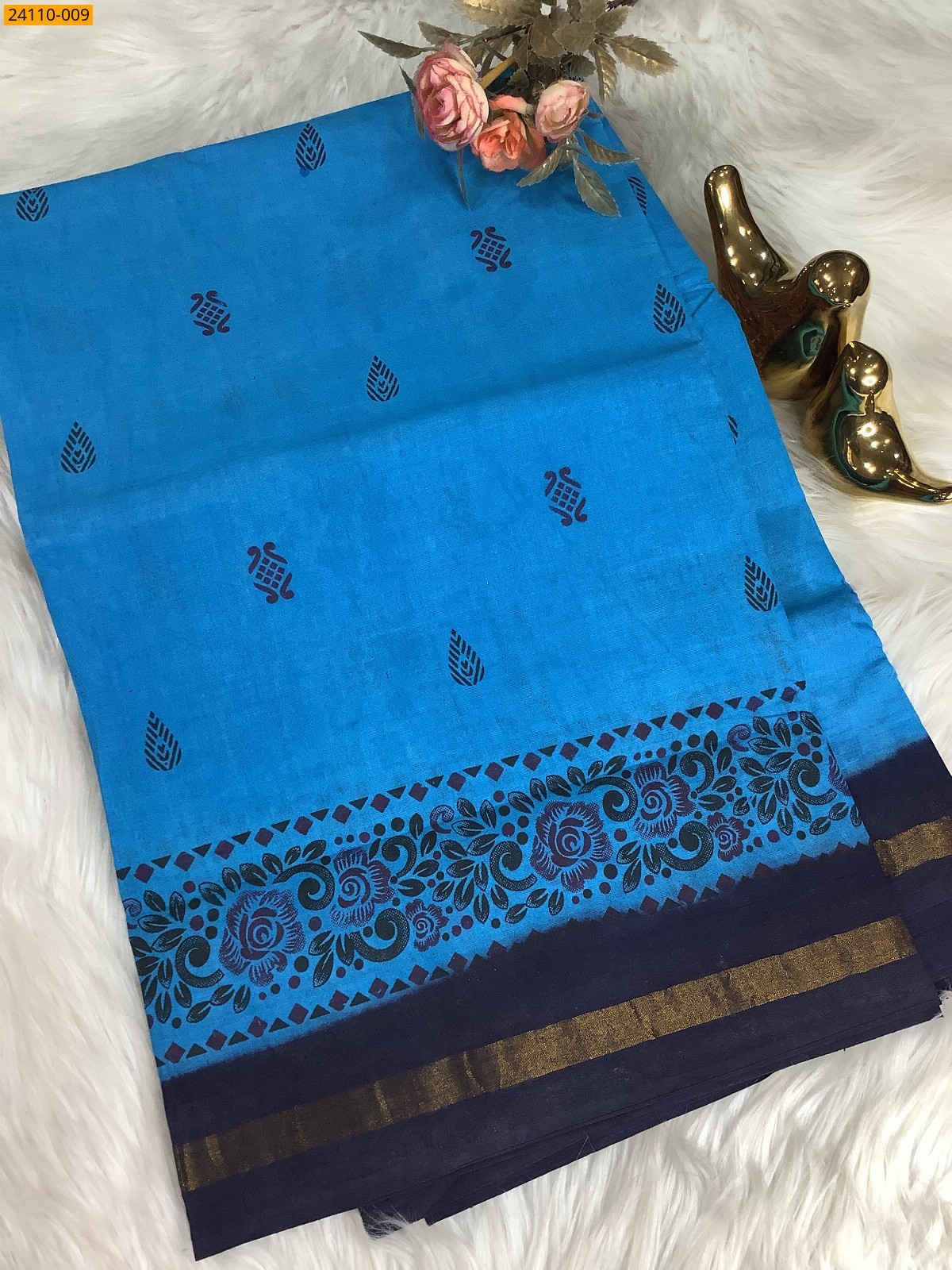 Blue Sungudi cotton printed saree