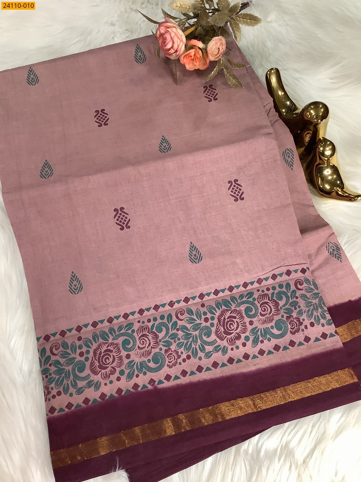 Onion Pink Sungudi cotton printed saree