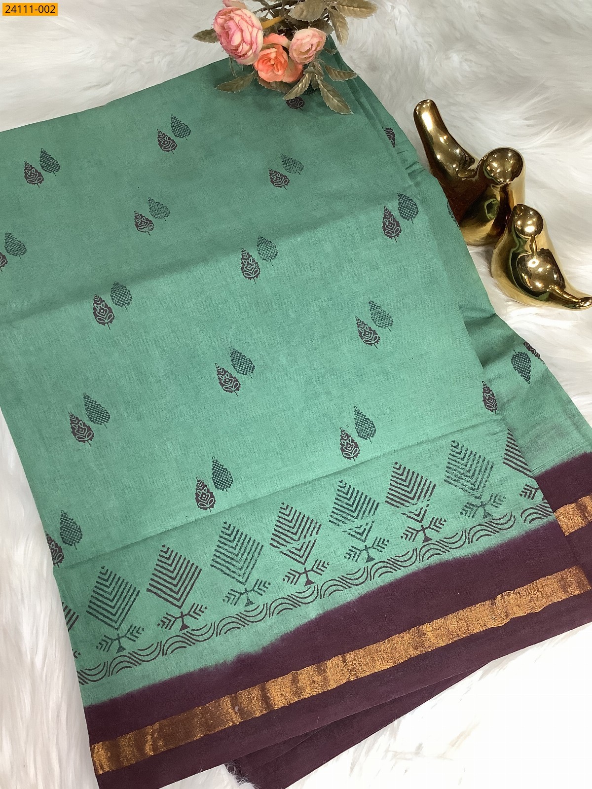 Dark Green Sungudi Cotton Printed Saree