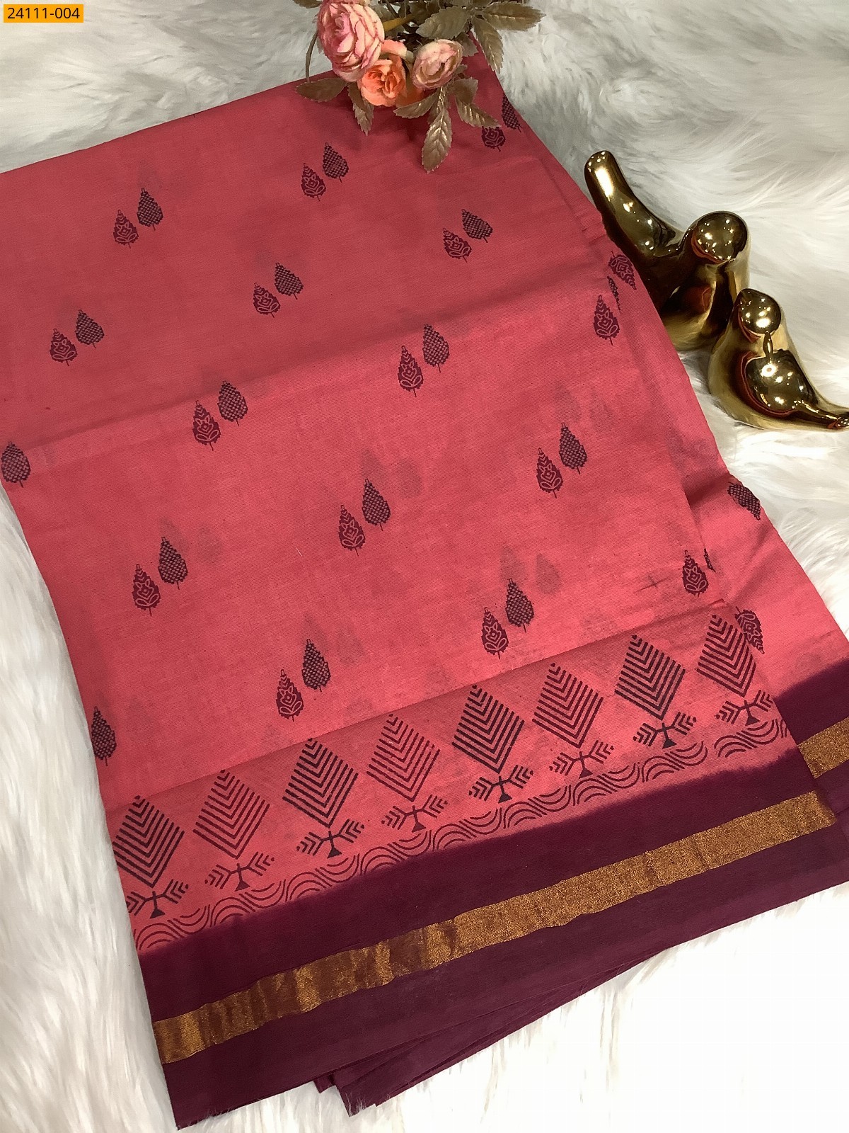 Pink Sungudi Cotton Printed Saree