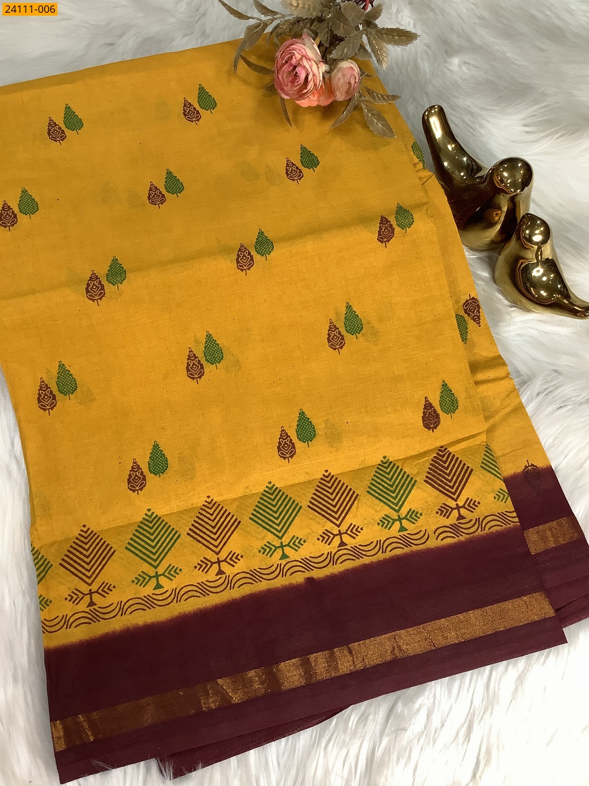 Yellow Sungudi Cotton Printed Saree