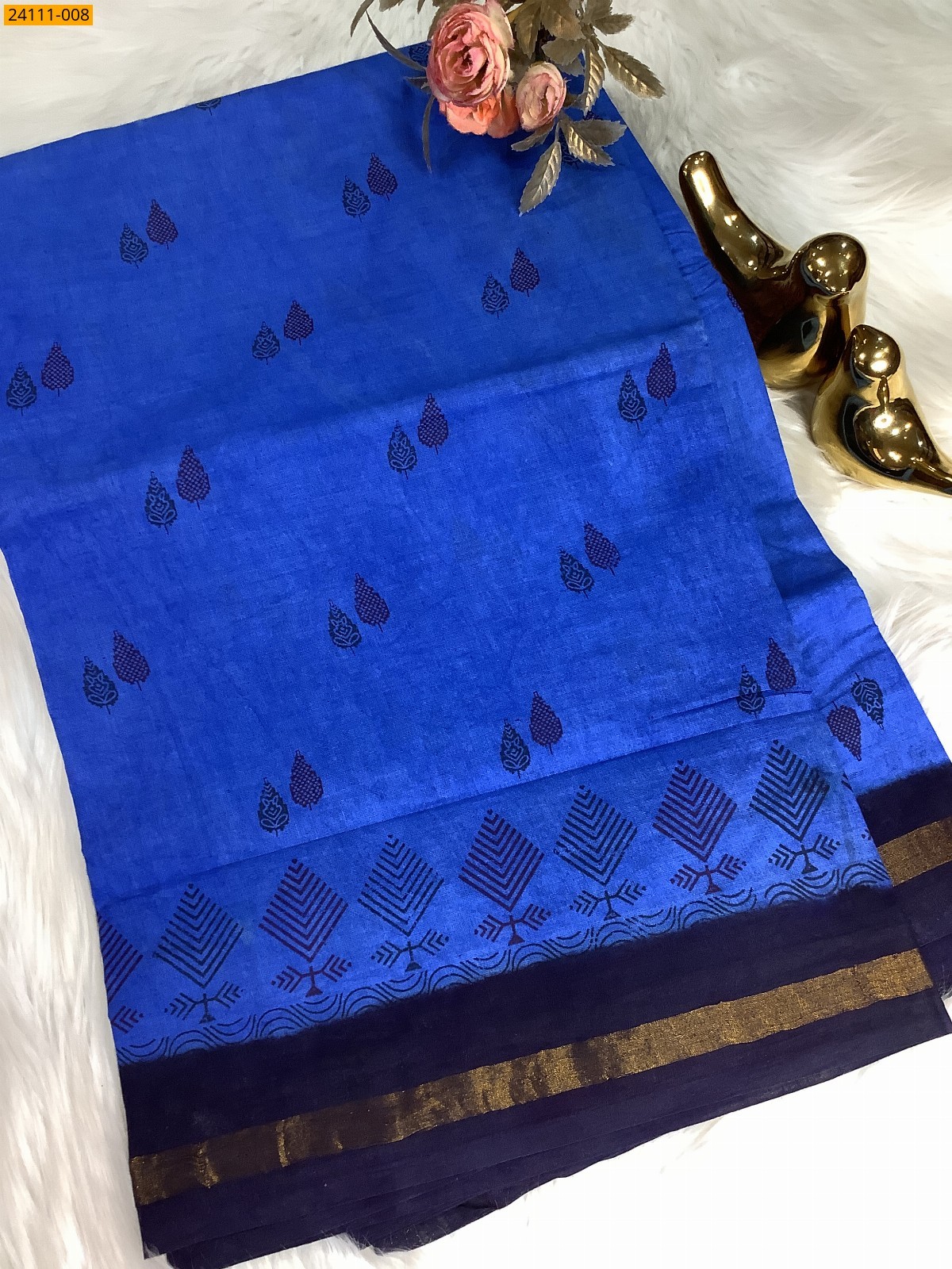Royal Blue Sungudi Cotton Printed Saree