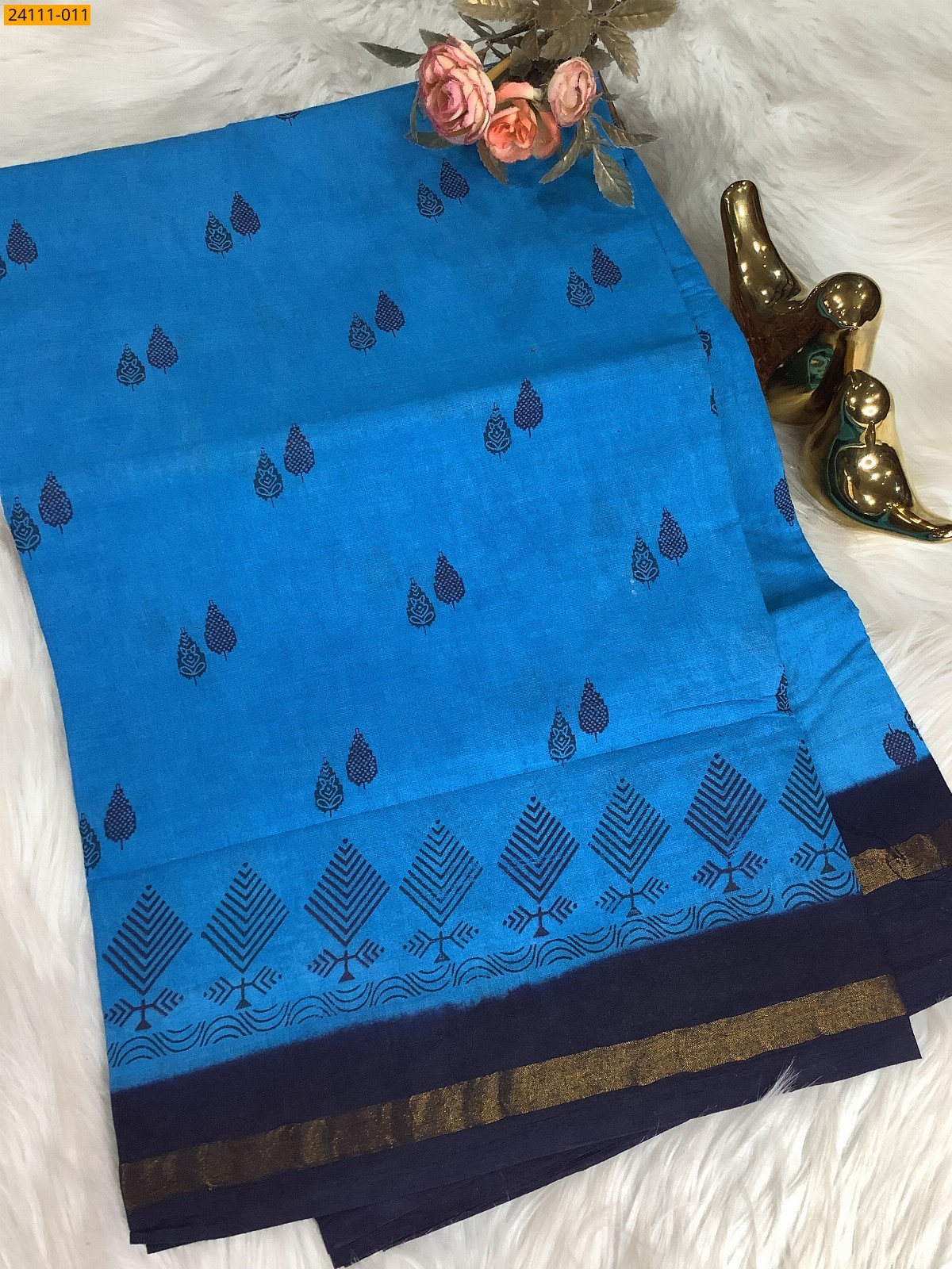 Blue Sungudi Cotton Printed Saree