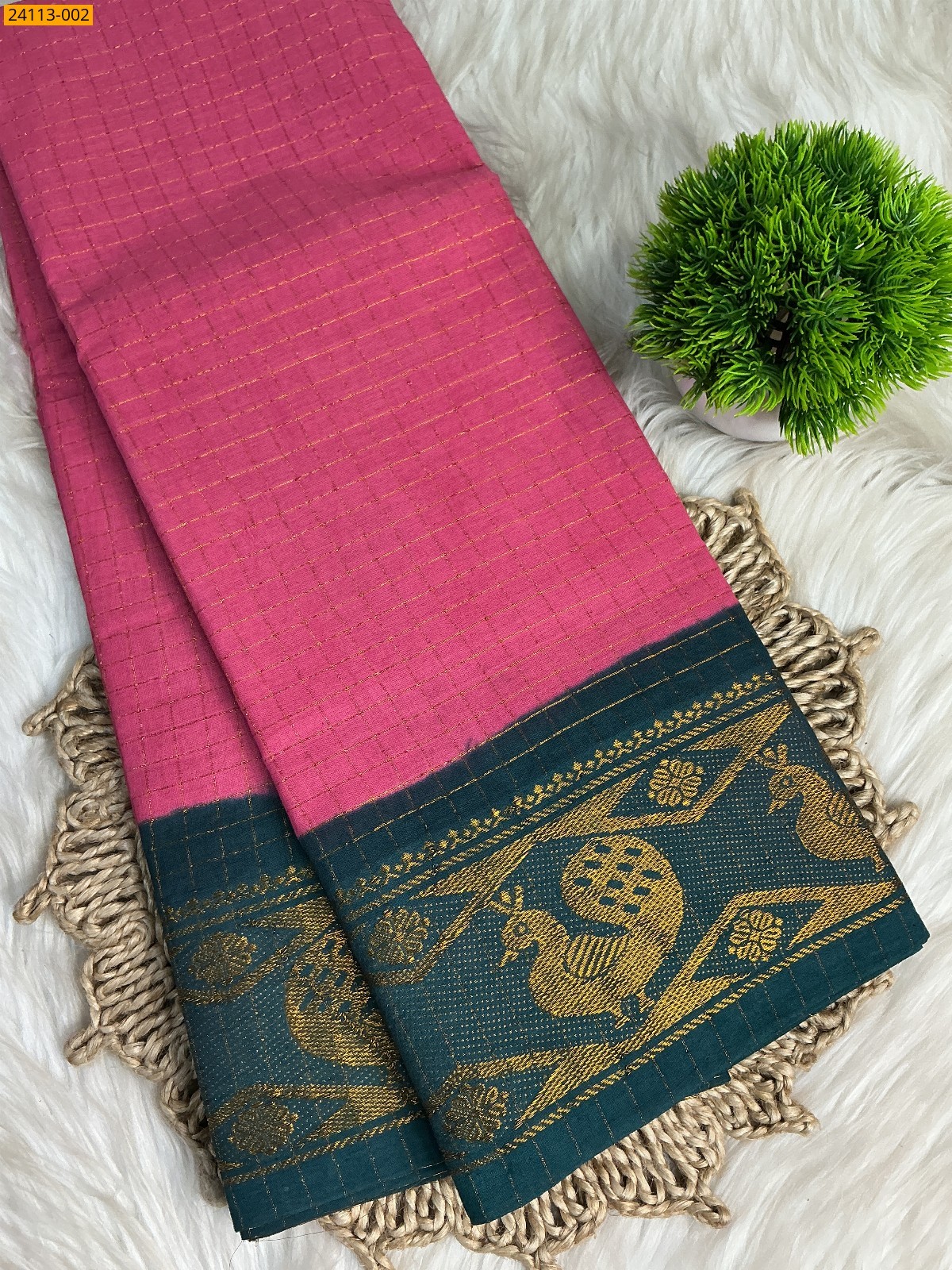 Rose Sungudi Cotton Zari kattam Sarees