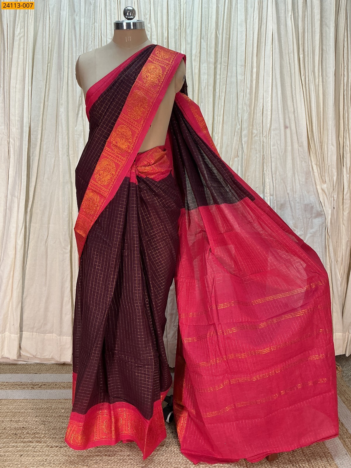 Sungudi Cotton Zari kattam Sarees