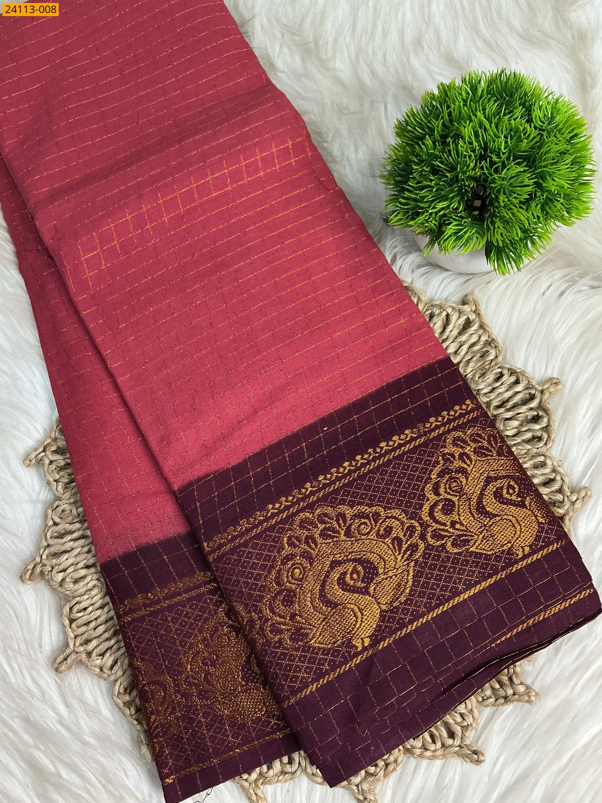 Pink Sungudi Cotton Zari kattam Sarees