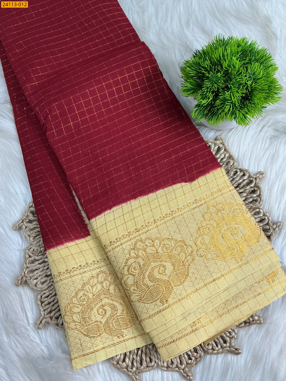Red Sungudi Cotton Zari kattam Sarees