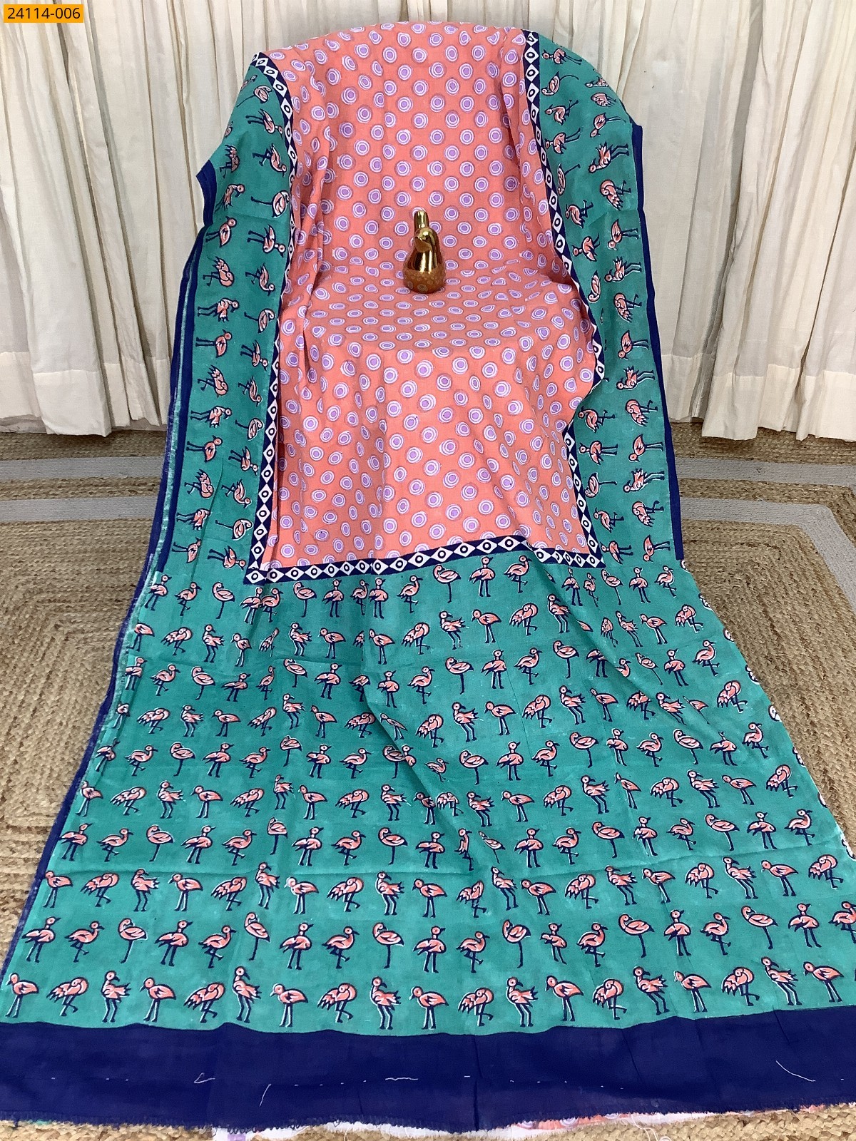 Multi Color Hand Block Printed Cotton Saree