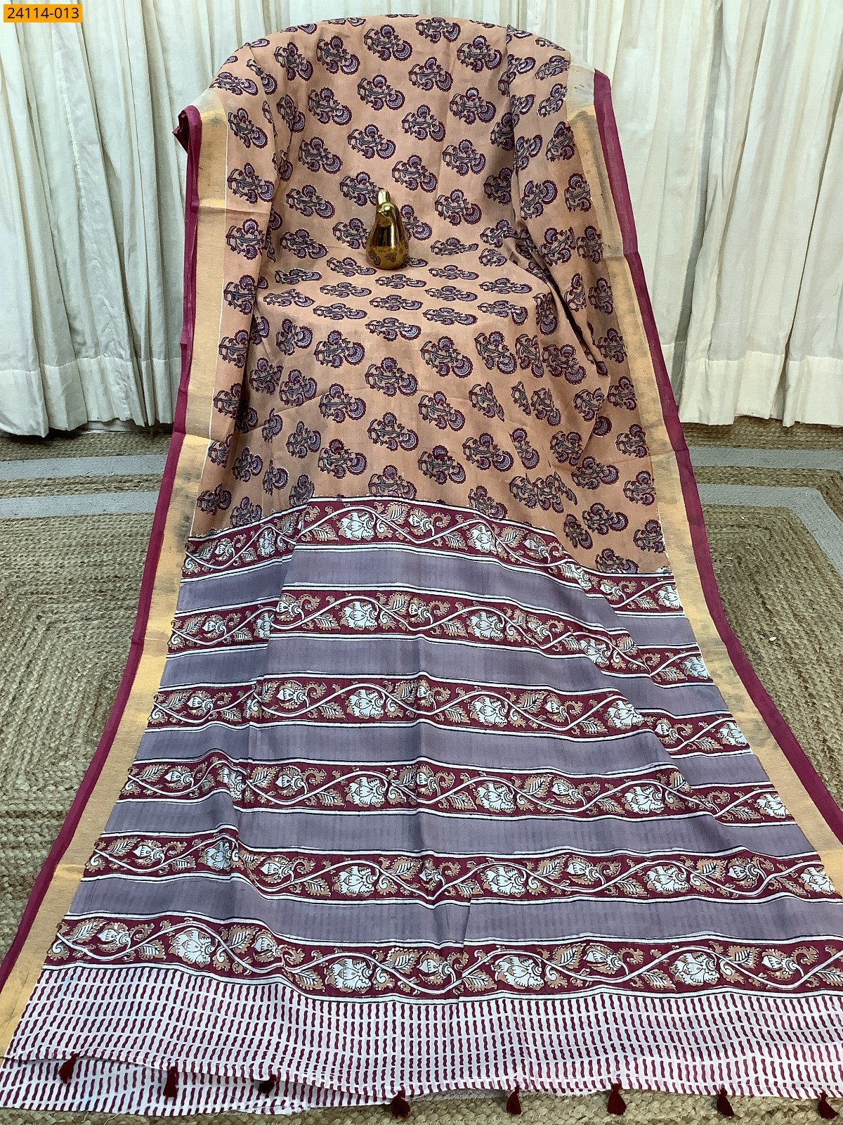 Multi color Hand Block Printed Cotton Saree