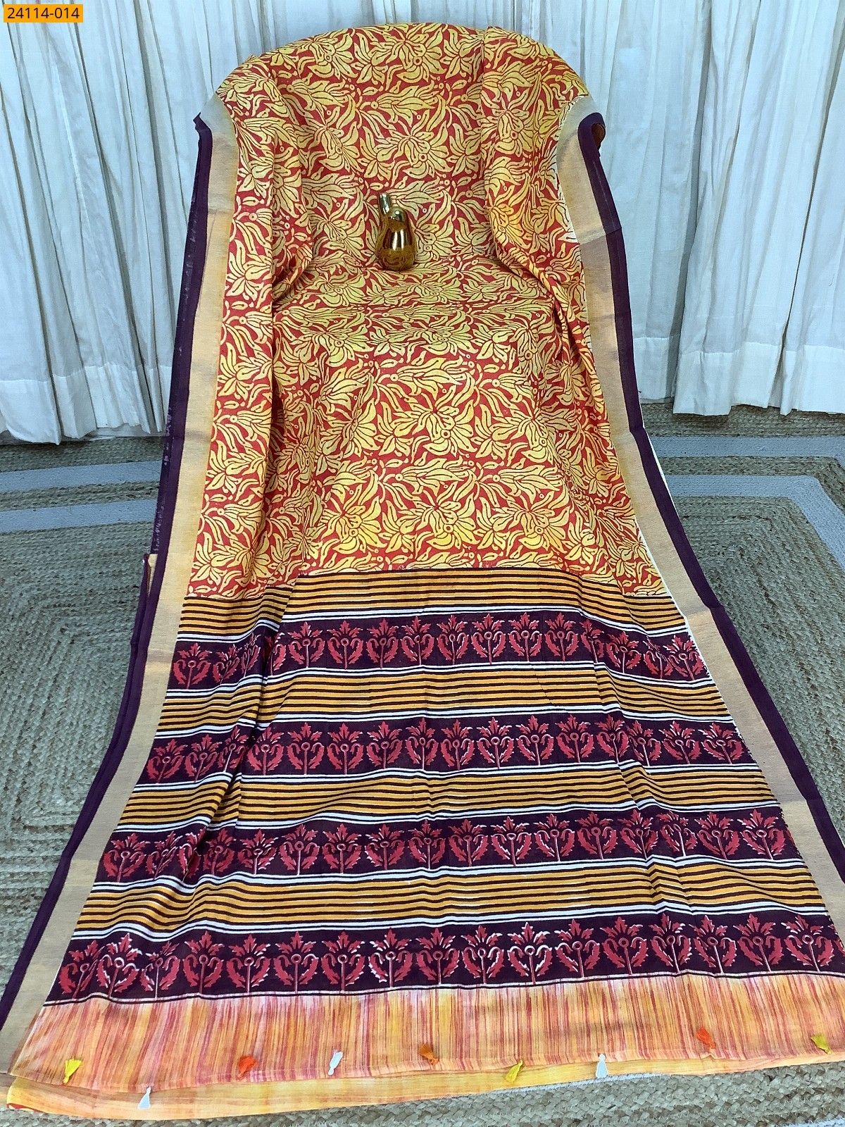 Multi color Hand Block Printed Cotton Saree