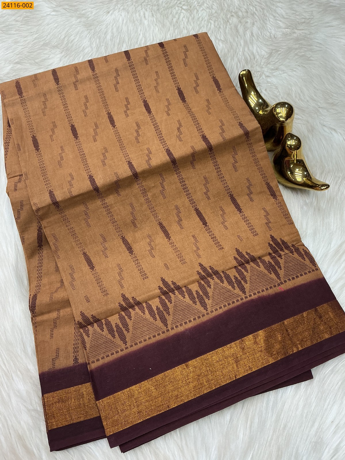 Brown Sungudi Cotton Printed Saree