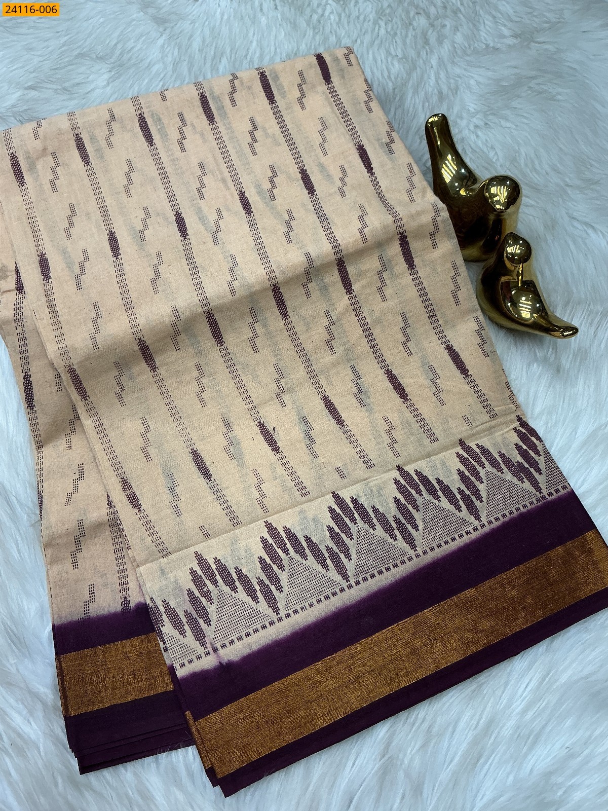 Sandal Sungudi Cotton Printed Saree