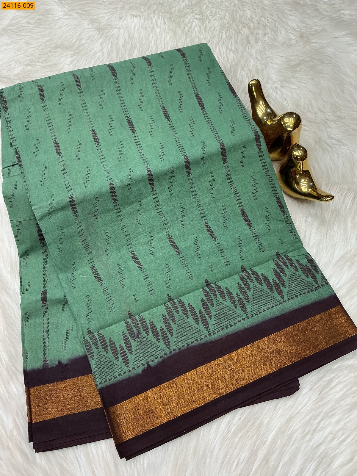 Dark Green Sungudi Cotton Printed Saree
