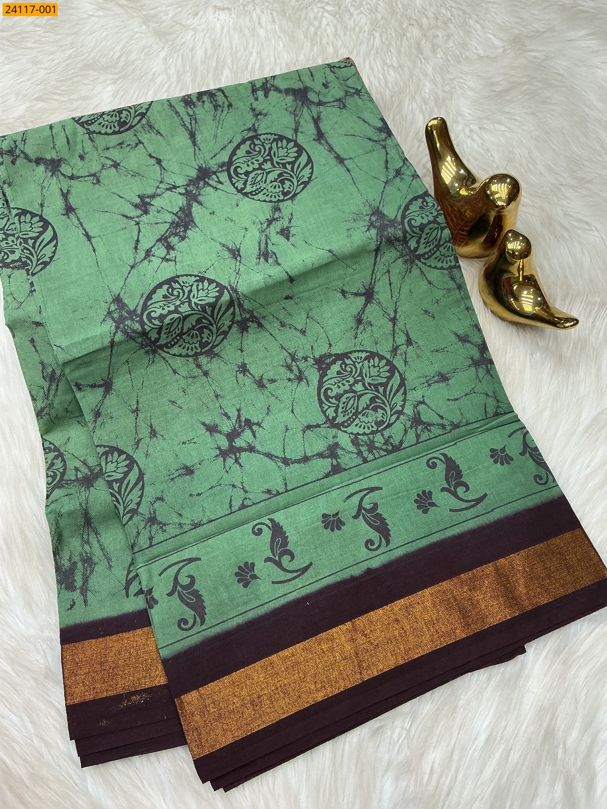 Dark Green Sungudi Cotton printed saree