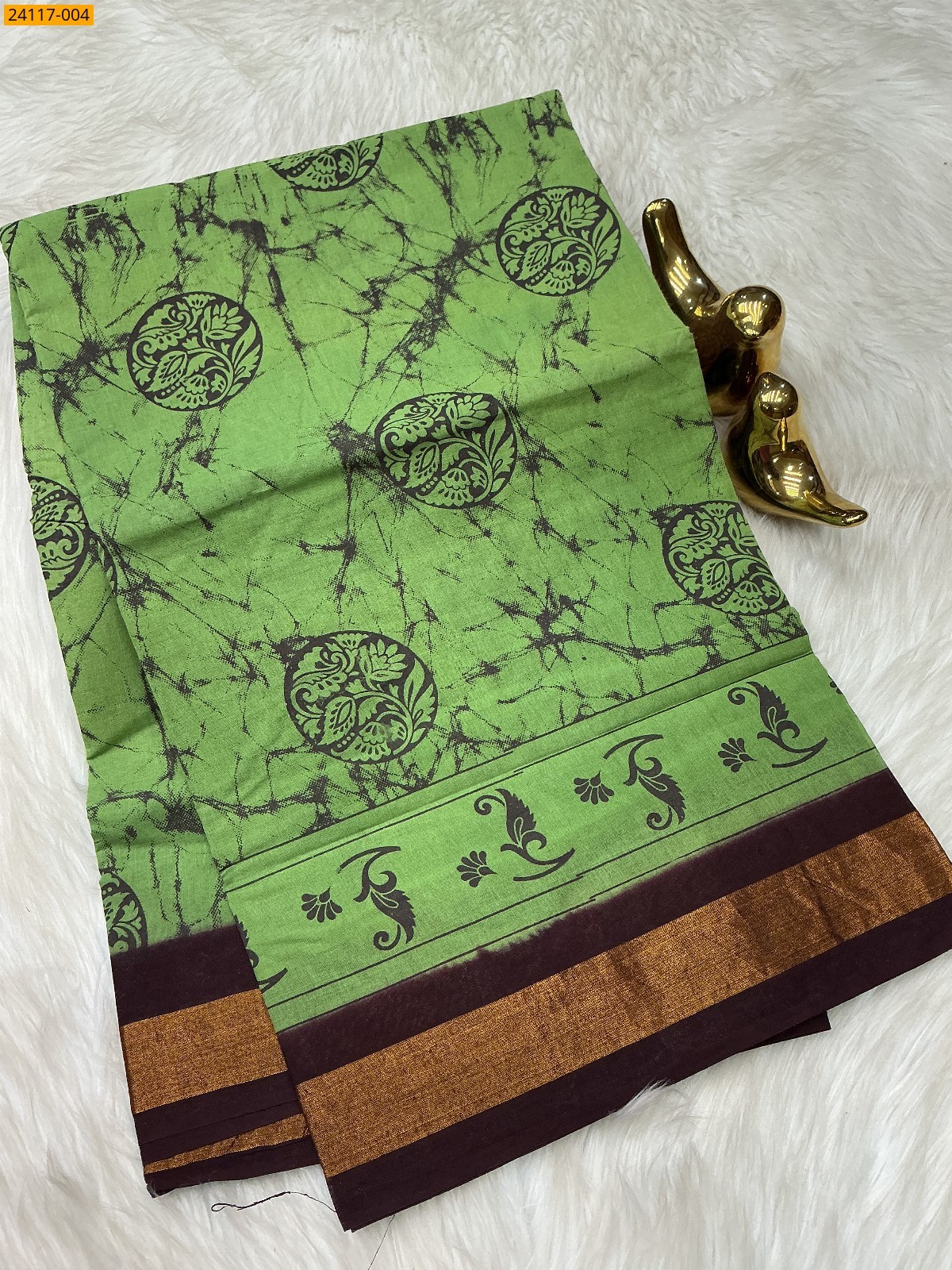 Olive Green Sungudi Cotton printed saree