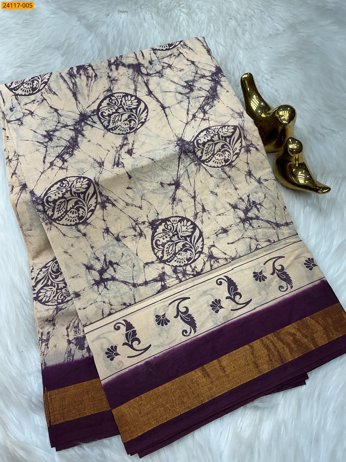 Sandal Sungudi Cotton printed saree
