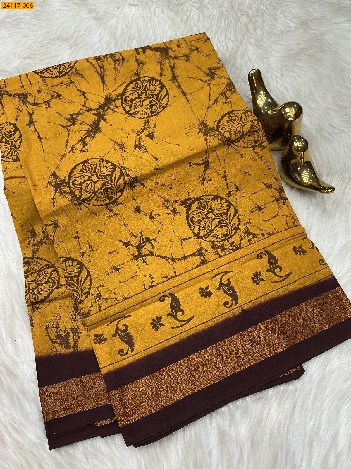 Yellow Sungudi Cotton printed saree