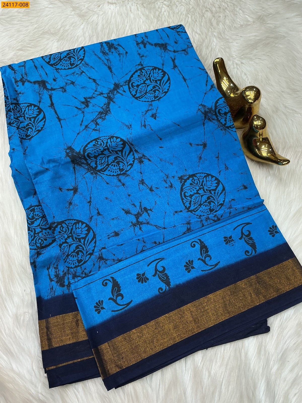 Blue Sungudi Cotton printed saree