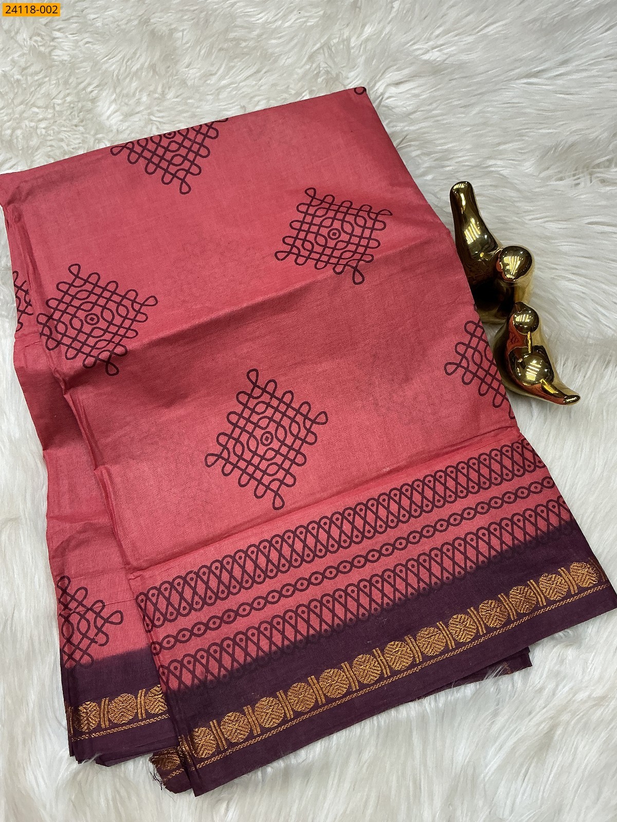Light pink Sungudi Cotton Printed Saree