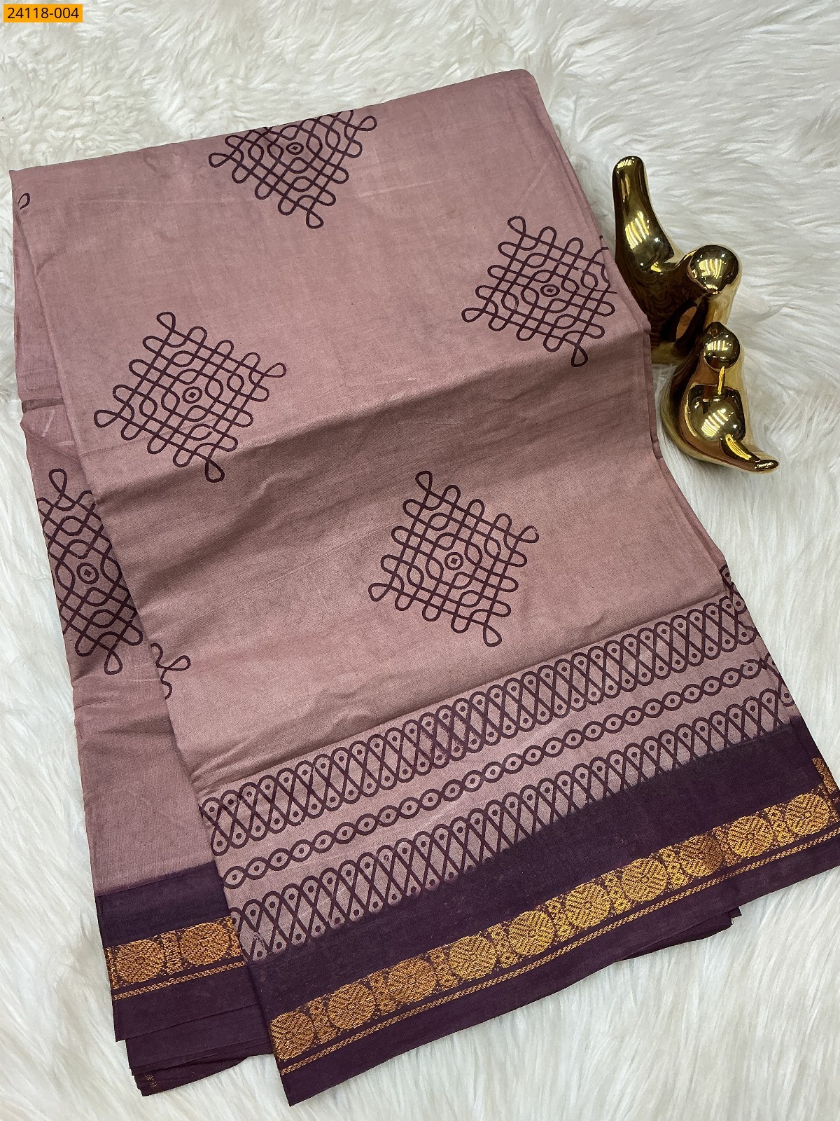 Sungudi Cotton Printed Saree - Onion Pink